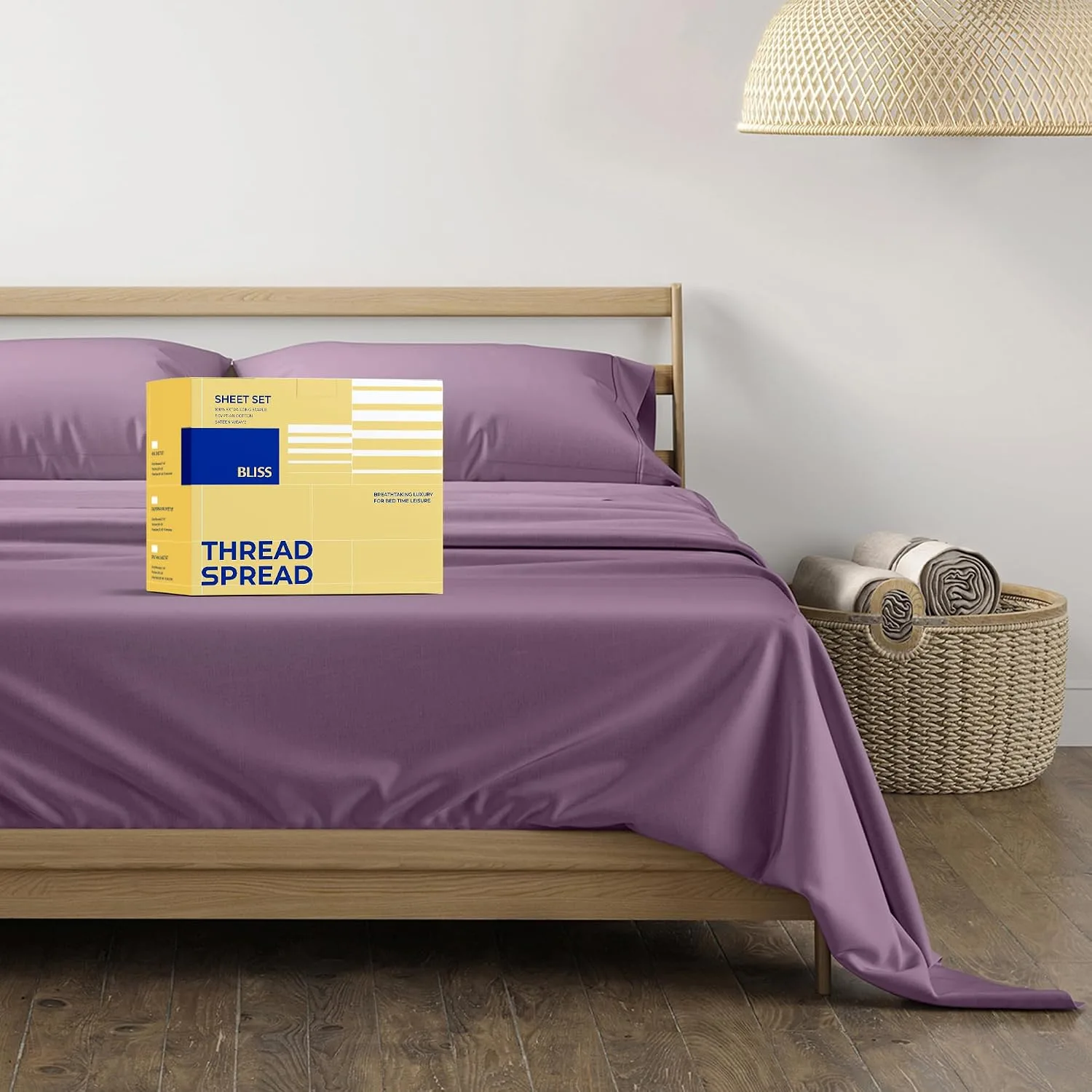 THREAD SPREAD Egyptian Cotton Sheets King Size - Luxury 600 Series King Size Sheets Set (4 PC, Plum), 16" Deep Pocket All Around Elastic, Soft, Cooling, Sateen Weave, Durable Hotel Bed Sheet Sets