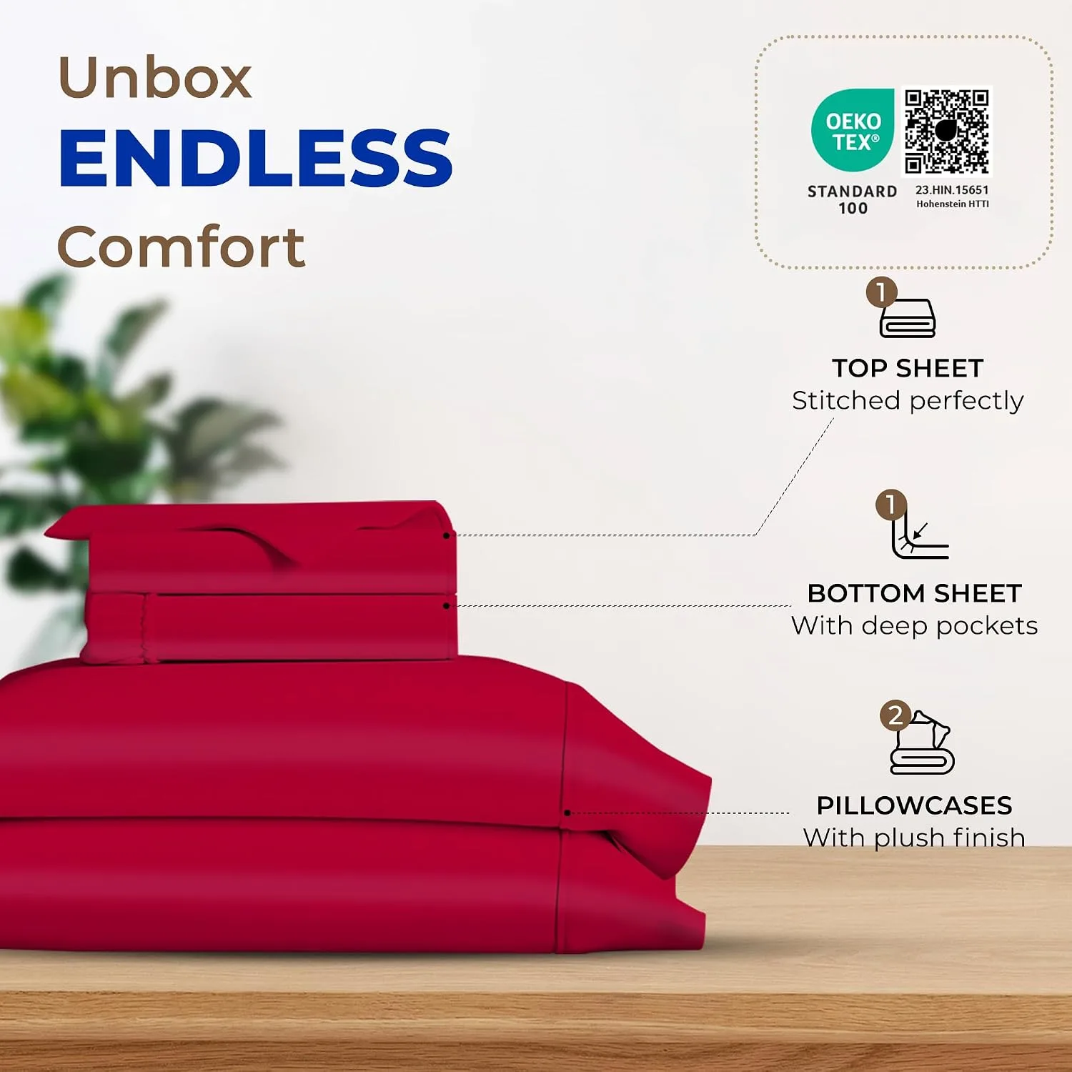 THREAD SPREAD Egyptian Cotton Sheets King Size - Luxury 600 Series King Size Sheets Set (4 PC, Red), 16" Deep Pocket All Around Elastic, Soft, Cooling, Sateen Weave, Durable Hotel Bed Sheet Sets