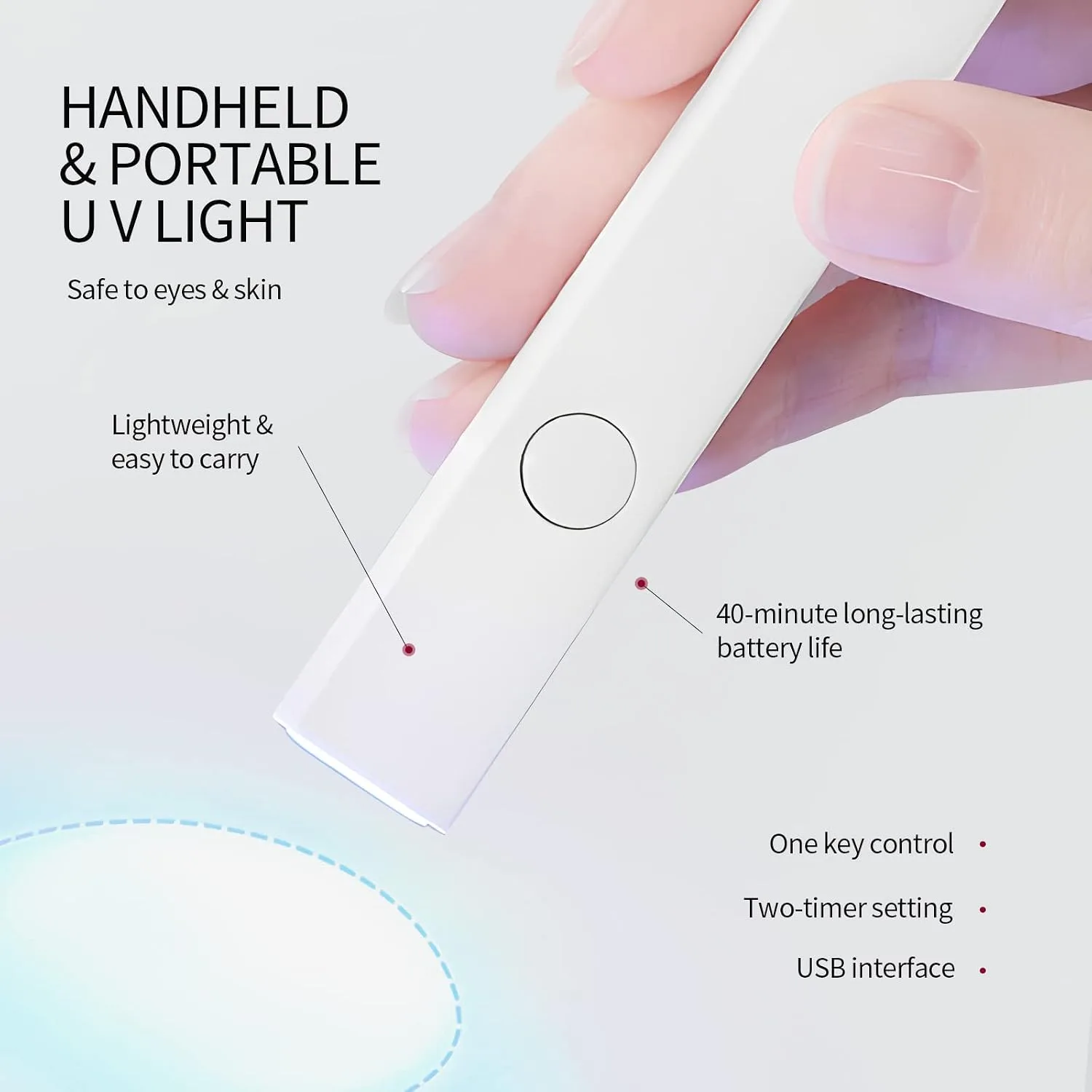 SAVILAND Cordless Mini U V Nail Lamp, Handheld U V Light for Gel Nails, 6W