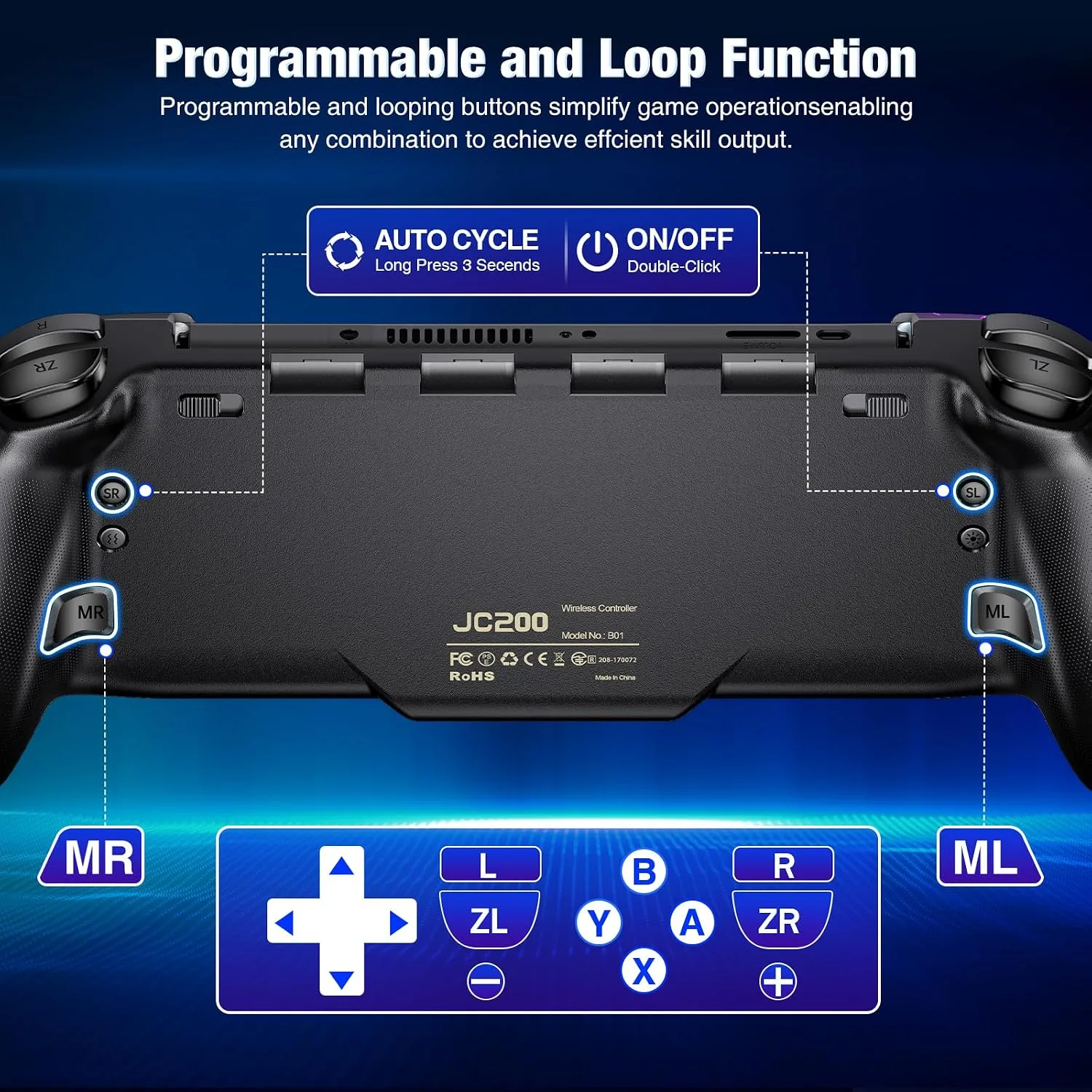 Spican Switch Controllers for Nintendo Switch/Switch OLED, Hall Effect Switch Wireless Pro Controller One-Piece Joypad, Full-Size Handheld Mode Gamepad with RGB Lights/Battery/Turbo/Macro/4 Game Slot