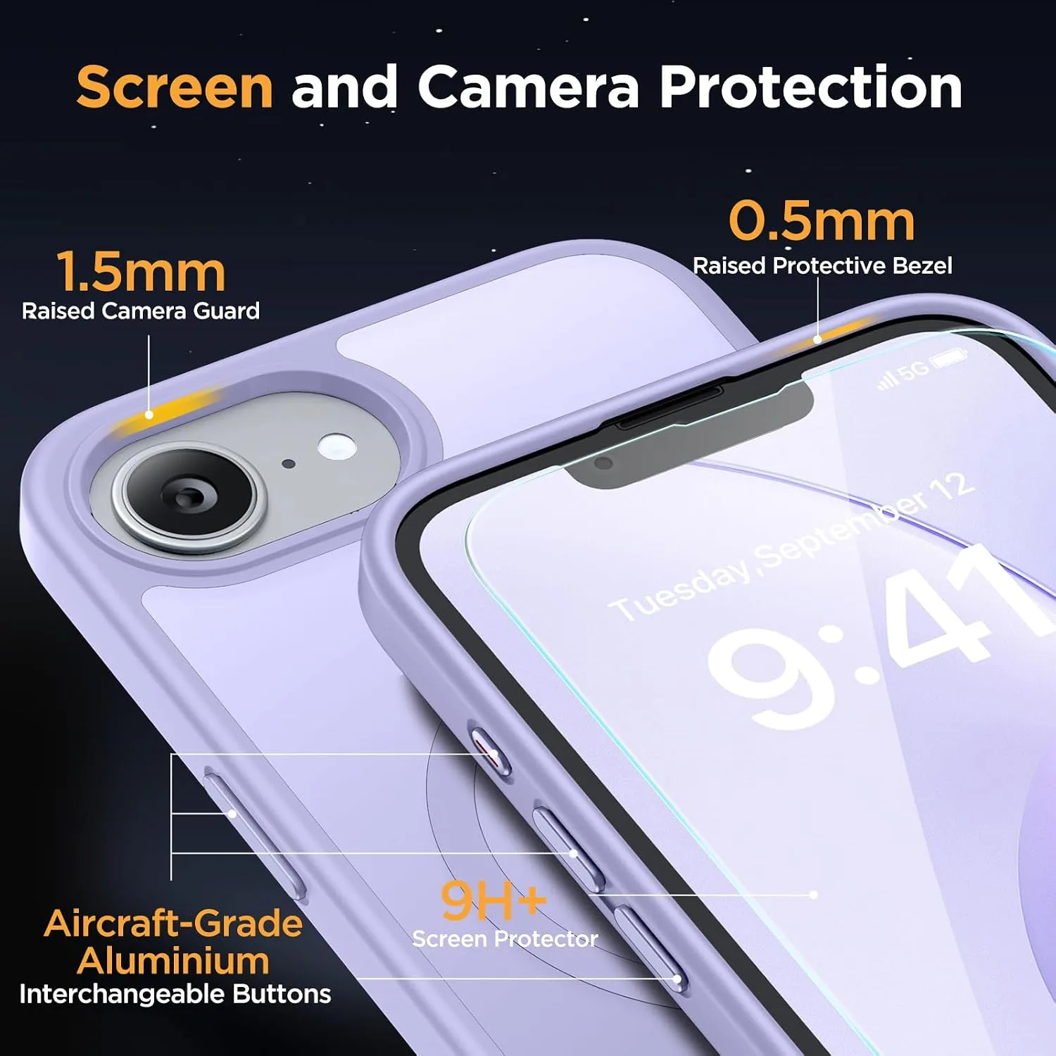 Miracase for iPhone 16e case & iPhone 17e Case for MagSafe [with 2×9H+ Screen Protectors] TOP Military-Grade Protection Shockproof with Velvet Touch for iPhone 16e/17e Phone Case 6.1", Light Purple