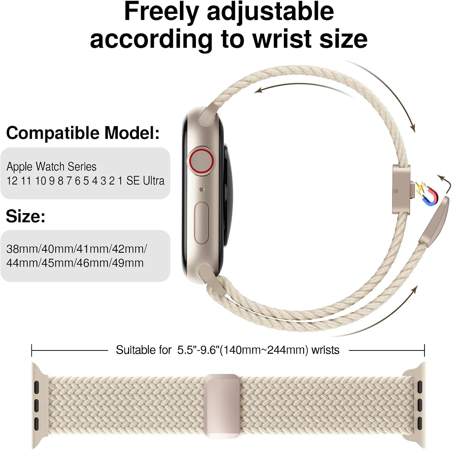 Braided Stretchy Magnetic Sport Band for Apple Watch Bands for Women Men