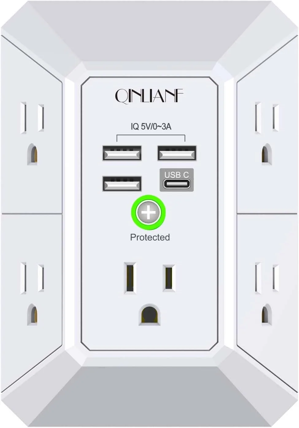Wall Charger, Surge Protector, QINLIANF 5 Outlet Extender with 4 USB Ports