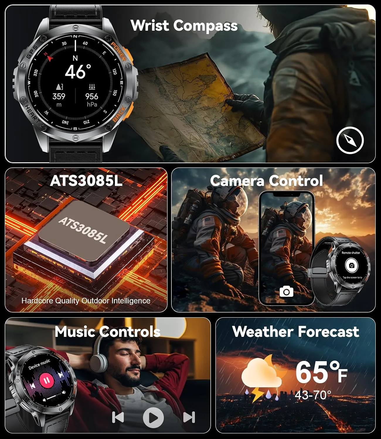 LIGE GPS Smart Watch for Men, 1.43'' AMOLED Always on Display, LED Flashlight/Compass/45 Days Battery/IP68 Waterproof Smartwatch, 100+ Sport Mode, Rugged Smart Watches for Android iOS (Black)