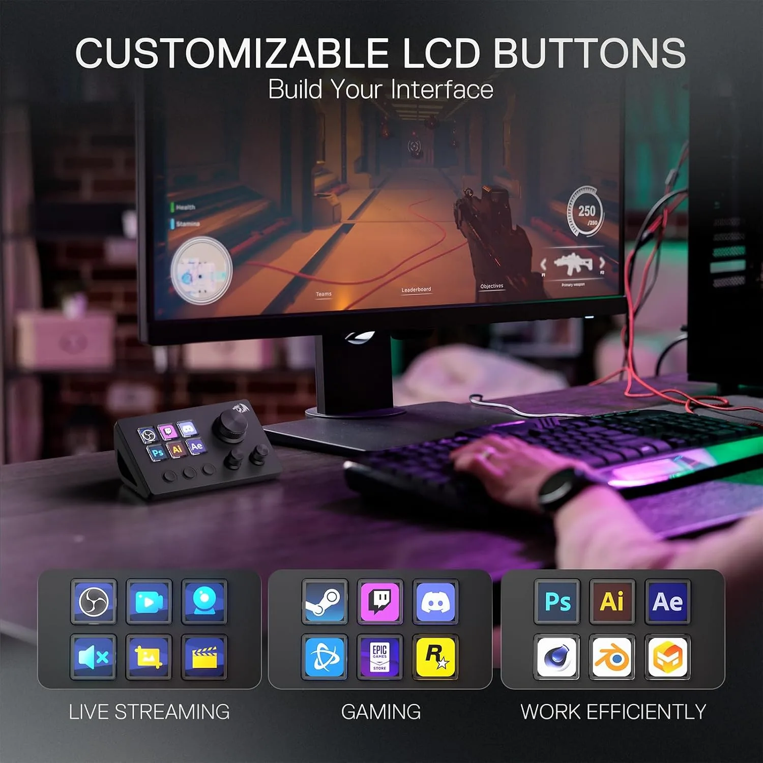Redragon SS551 Stream Controller - All-in-One Macro Pad, LCD Keys & Dials, Stream Station for Content Creators, Streaming, Gaming - PC & Mac Compatible