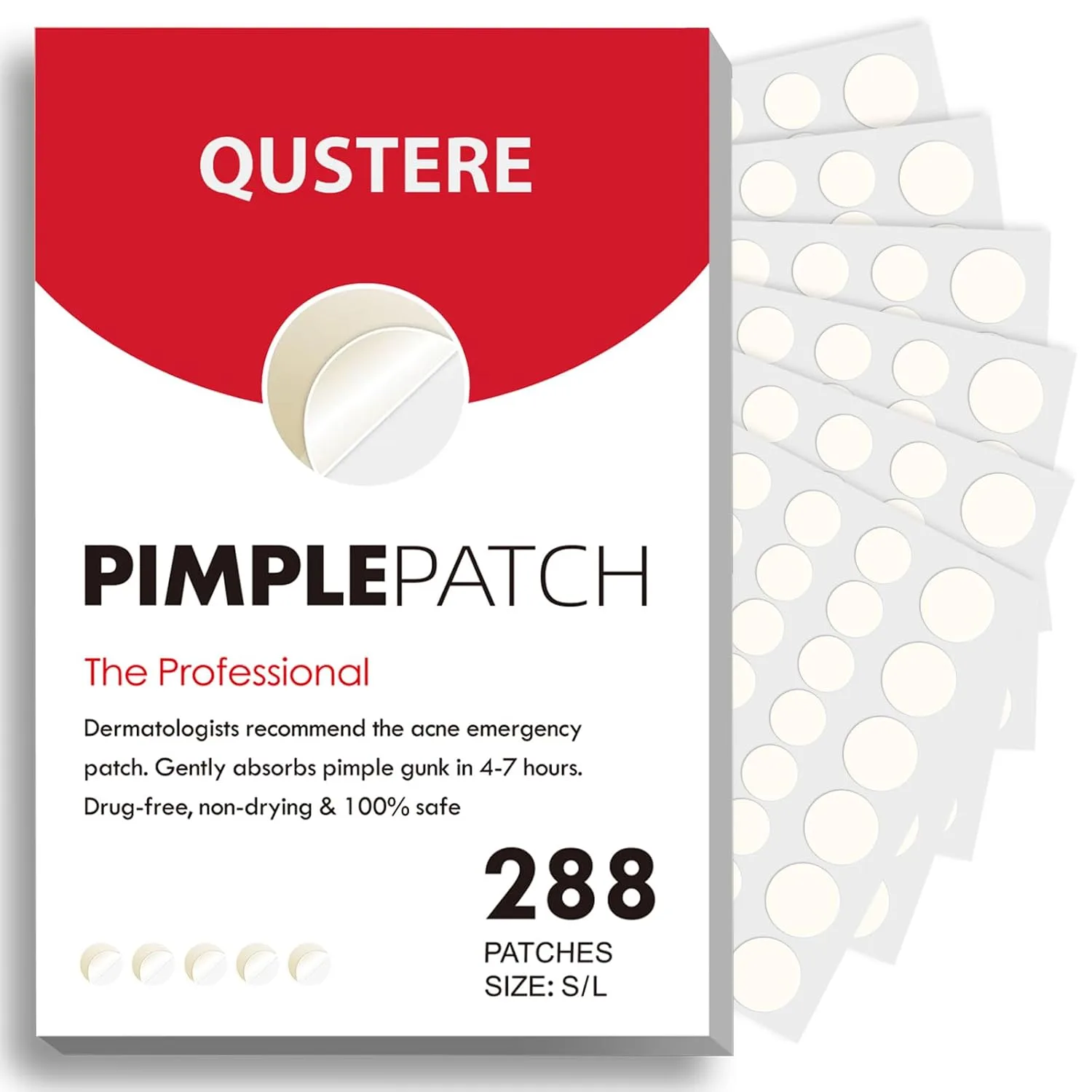 Parche para acné Qustere hidrocoloide 288 unidades 9mm y 12mm
