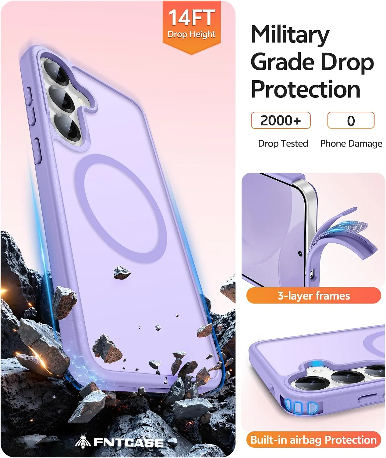 FNTCASE for Samsung Galaxy S25/S24 Case, Fit for Magsafe,Light Purple
