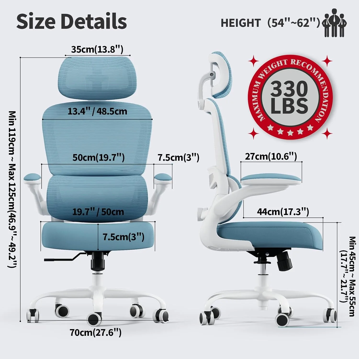 TRALT Office Chair Ergonomic Desk Chair with Lumbar Support Sky Blue, 1