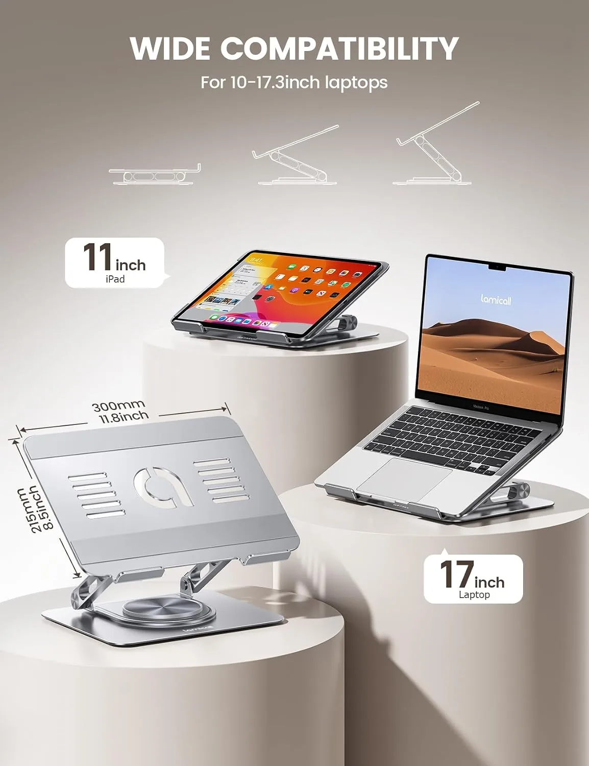 Lamicall Adjustable Laptop Stand for Desk 360° Rotating Base for 10-17.3''