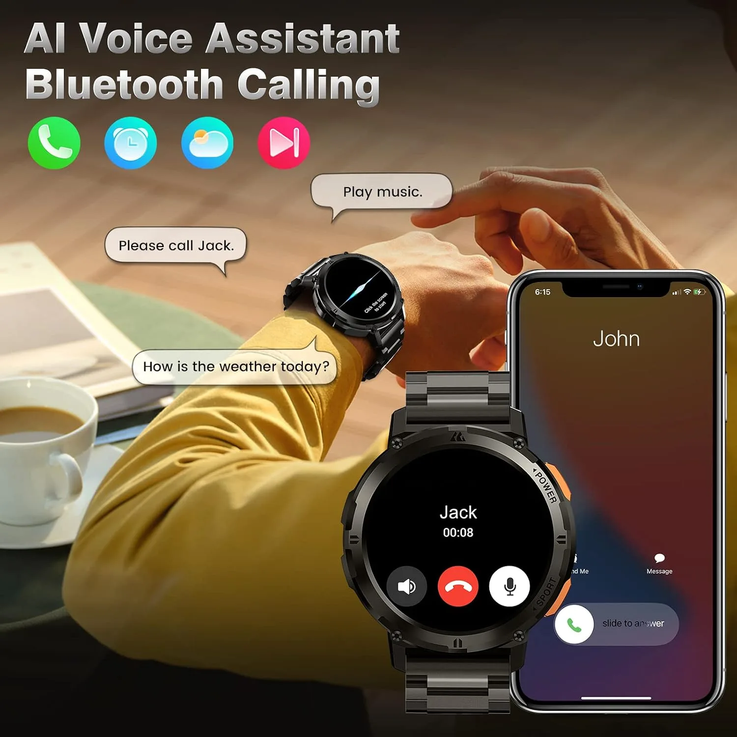 AMAZTIM Smart Watch, Rugged Fitness Watch, 5 ATM & IP69K, 1.43" AMOLED