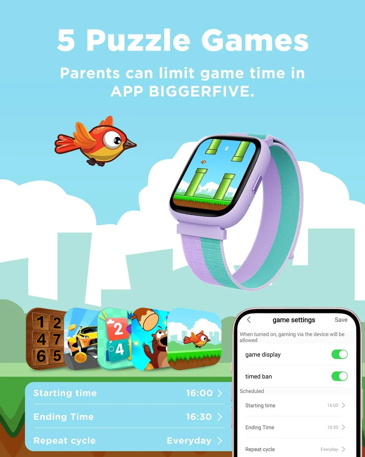 BIGGERFIVE Smart Watch for Kids, 1.8" Fitness Tracker Watch with Pedometer
