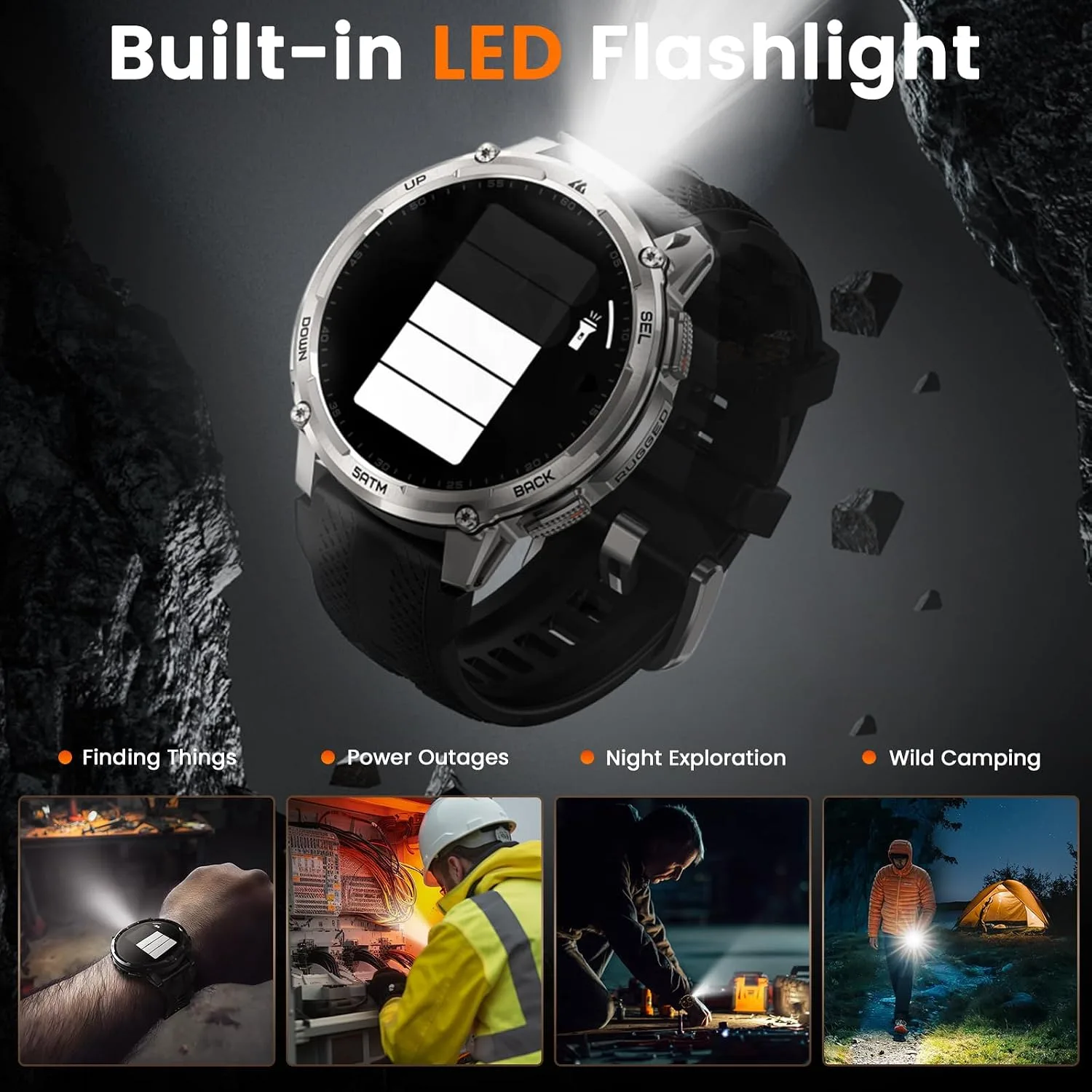 KOSPET Tank T4C GPS Smart Watch, 5ATM & IP69K Waterproof, LED Flashlight