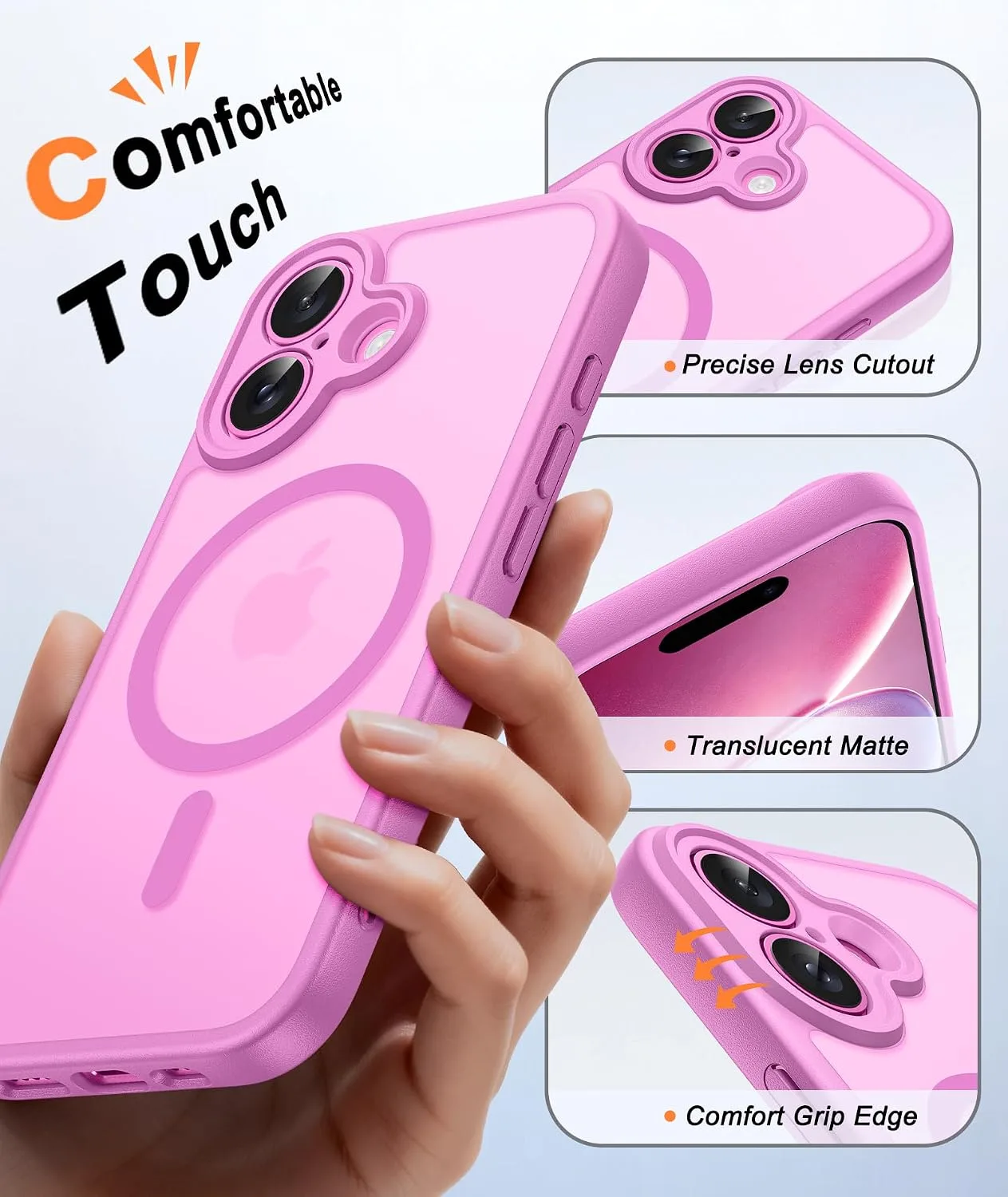 FNTCASE for iPhone 16 Case Fit for MagSafe Pink