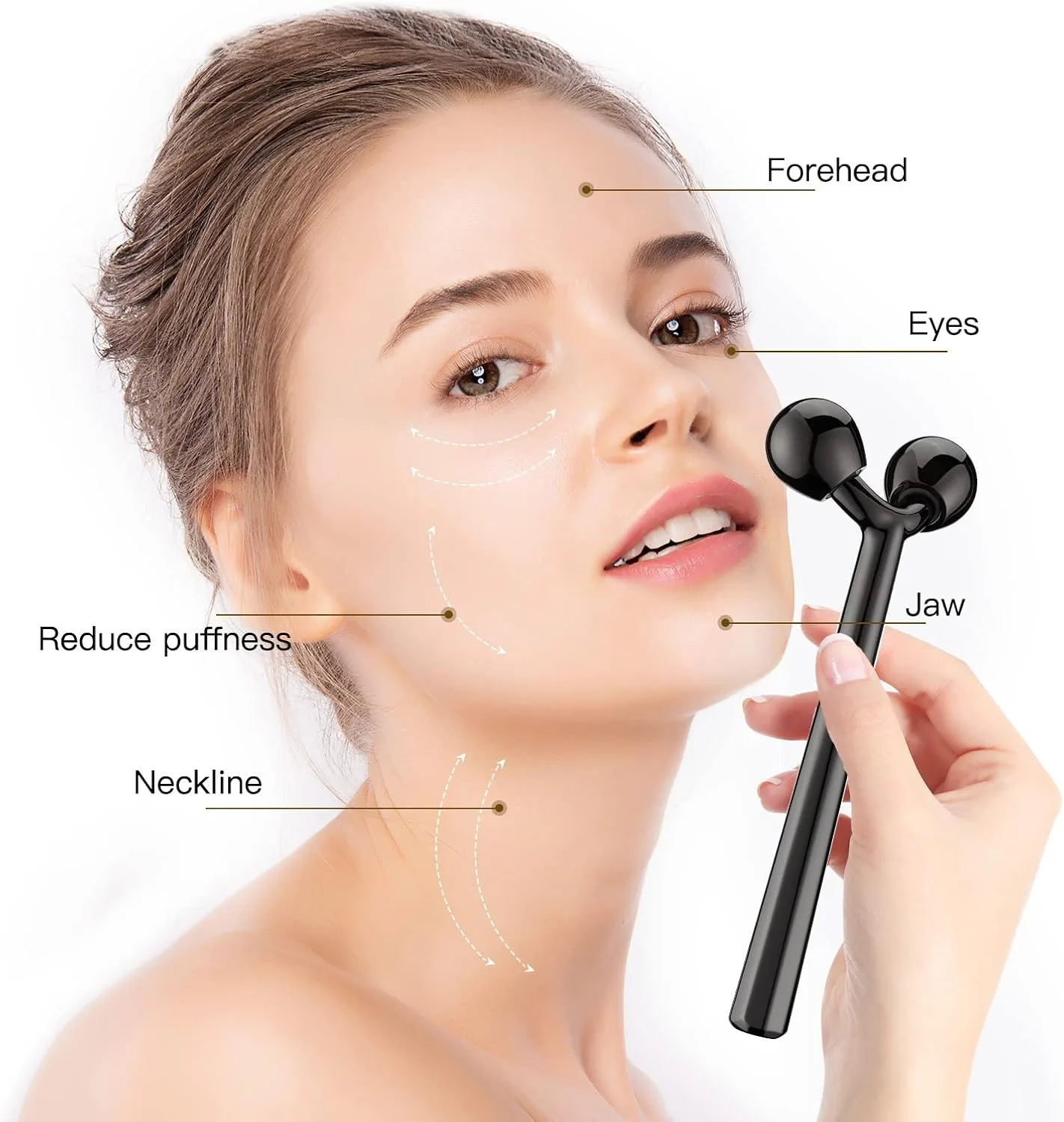 Tekson Faical Roller Massager, 3D Metal Face Massage Tool, Black
