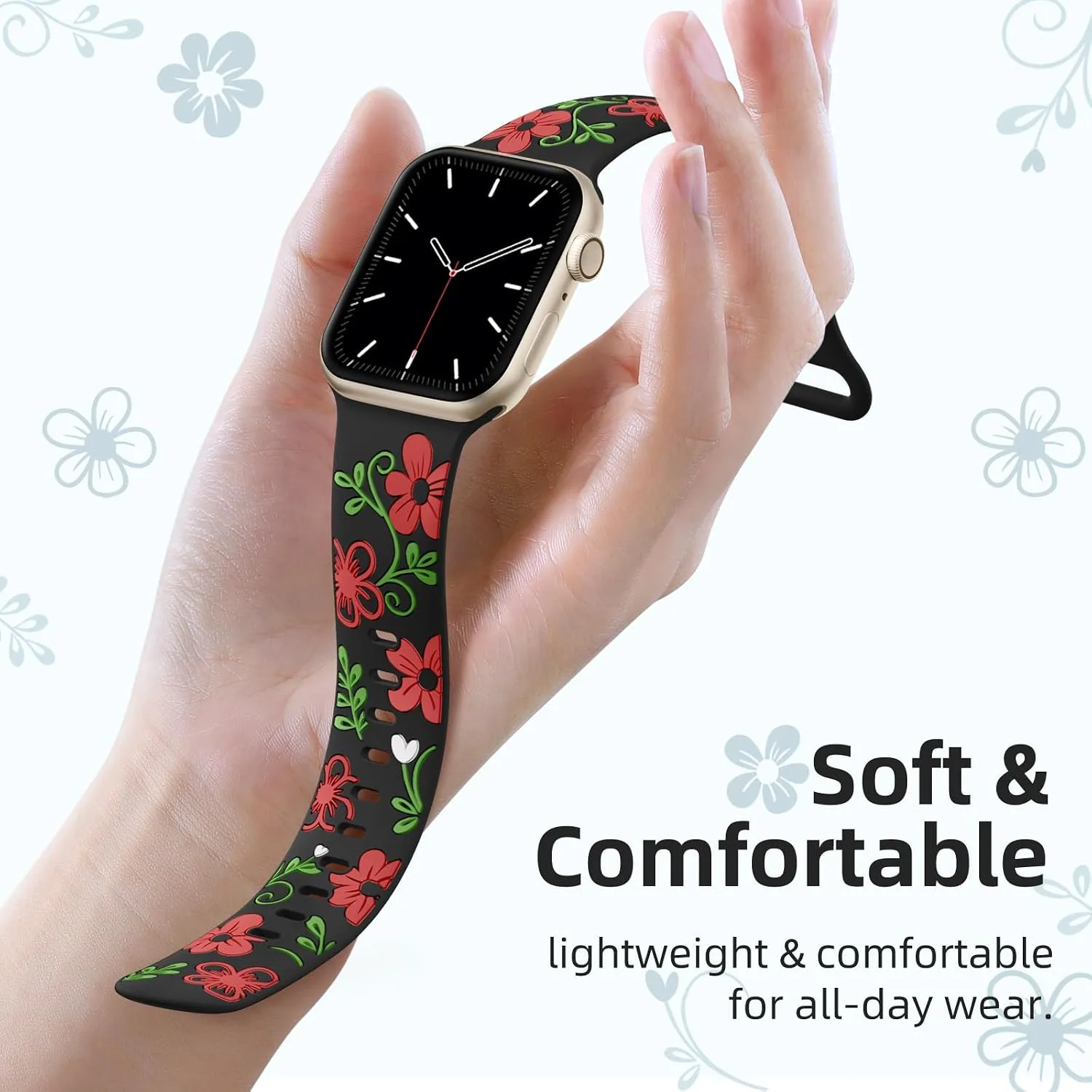 Witzon Floral Silicone Band Compatible with Apple Watch Bands For Women
