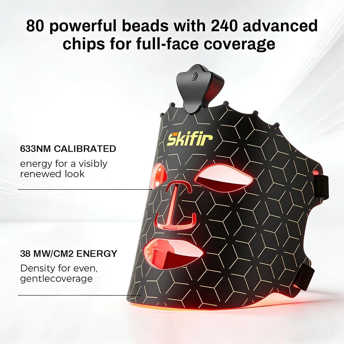 Wireless Photoelectric Beauty Red Light Mask Sustainable, Rechargeable and Ergonomic Design for Home & Travel (Black)