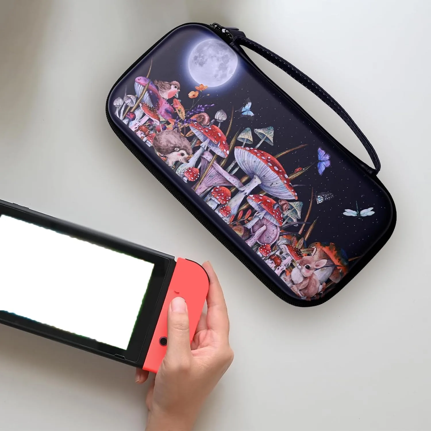 WtallasiSei Mushrooms Moon Butterfly Carry Case Compatible With Nintendo Switch Lite And Switch Oled, Hard Portable Travel Storage Bag For Accessories Console Games