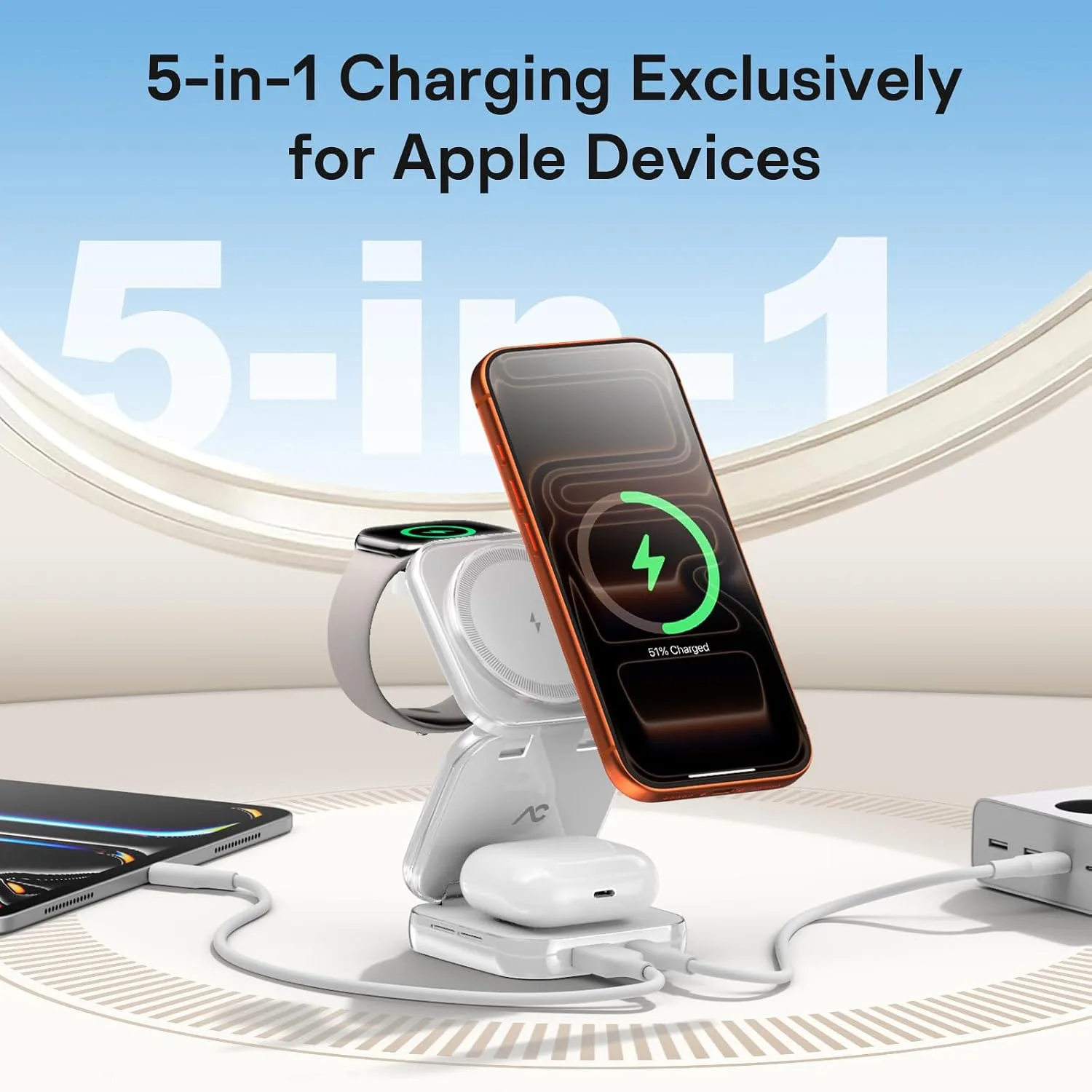 AC ISLAND 5-in-1 Wireless Charger for MagSafe，35W Travel Charging Station