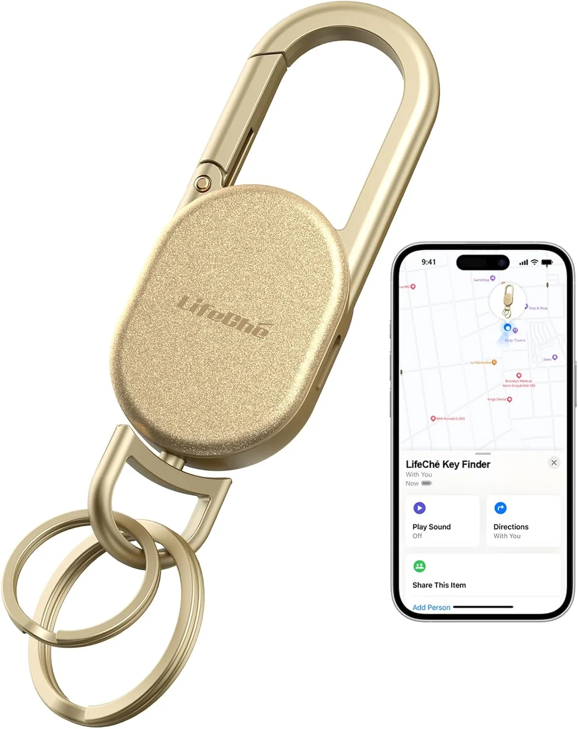 Find My Key Finder, Stainless Steel Keychain, Rechargeable Tracker