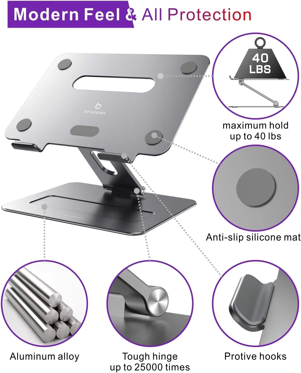 Aluminum  Laptop Stand for Desk fits MacBook Air Pro 10-17.3''