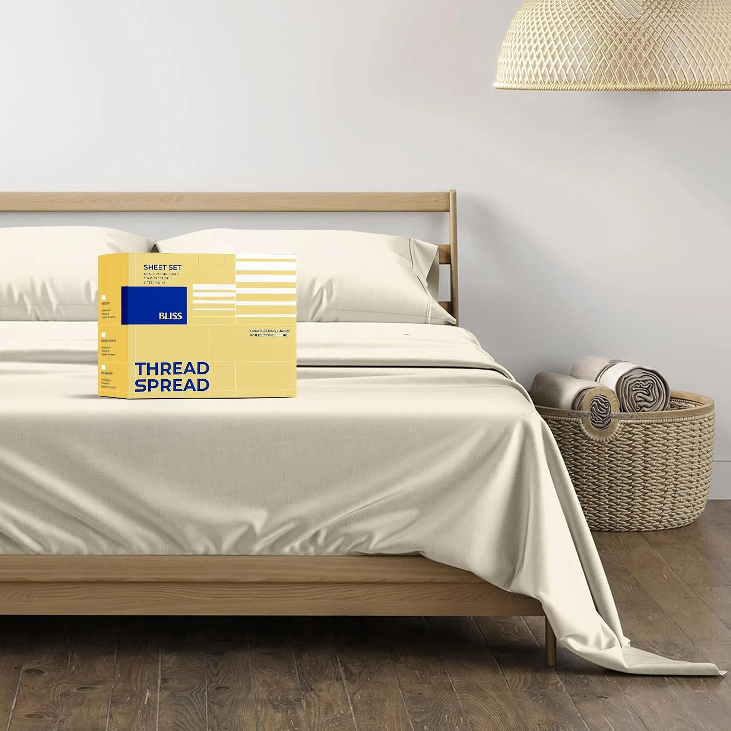 THREAD SPREAD Egyptian Cotton Sheets King Size - Luxury 600 Series King Size Sheets Set (4 PC, Ivory), 16" Deep Pocket All Around Elastic, Soft, Cooling, Sateen Weave, Durable Hotel Bed Sheet Sets