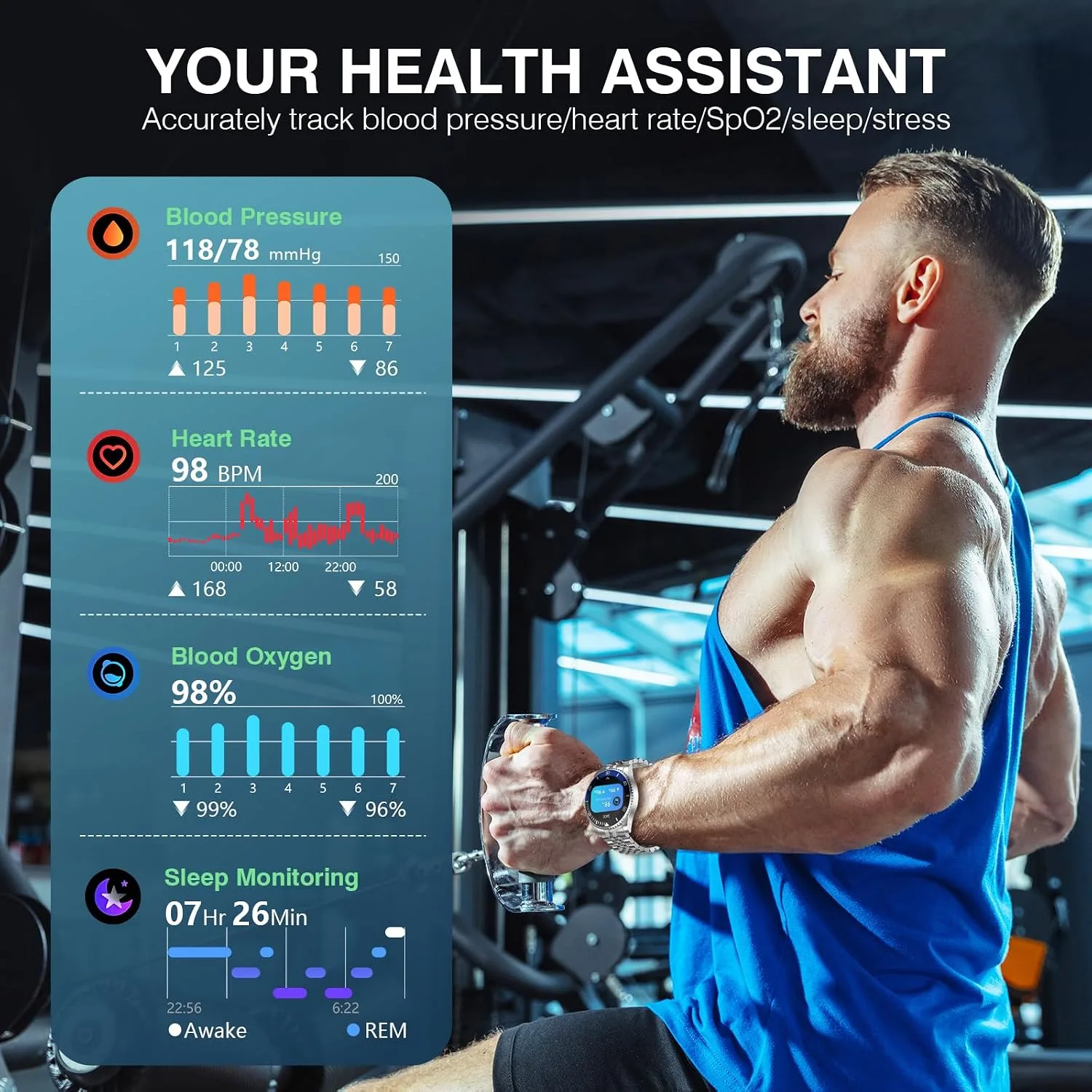 GPT Smart Watch for Men, Answer/Make Call, Fitness Tracker, IP67, 44mm