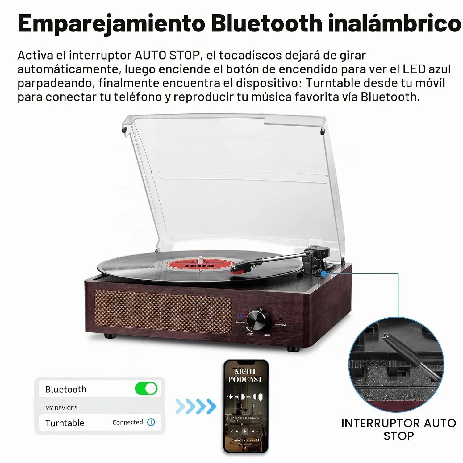 cotsoco Vinyl Record Player Turntable with Built-in Bluetooth Receiver & 2 Stereo Speakers, 3 Speed 3 Size Portable Retro Record Player for Entertainment and Home Decoration