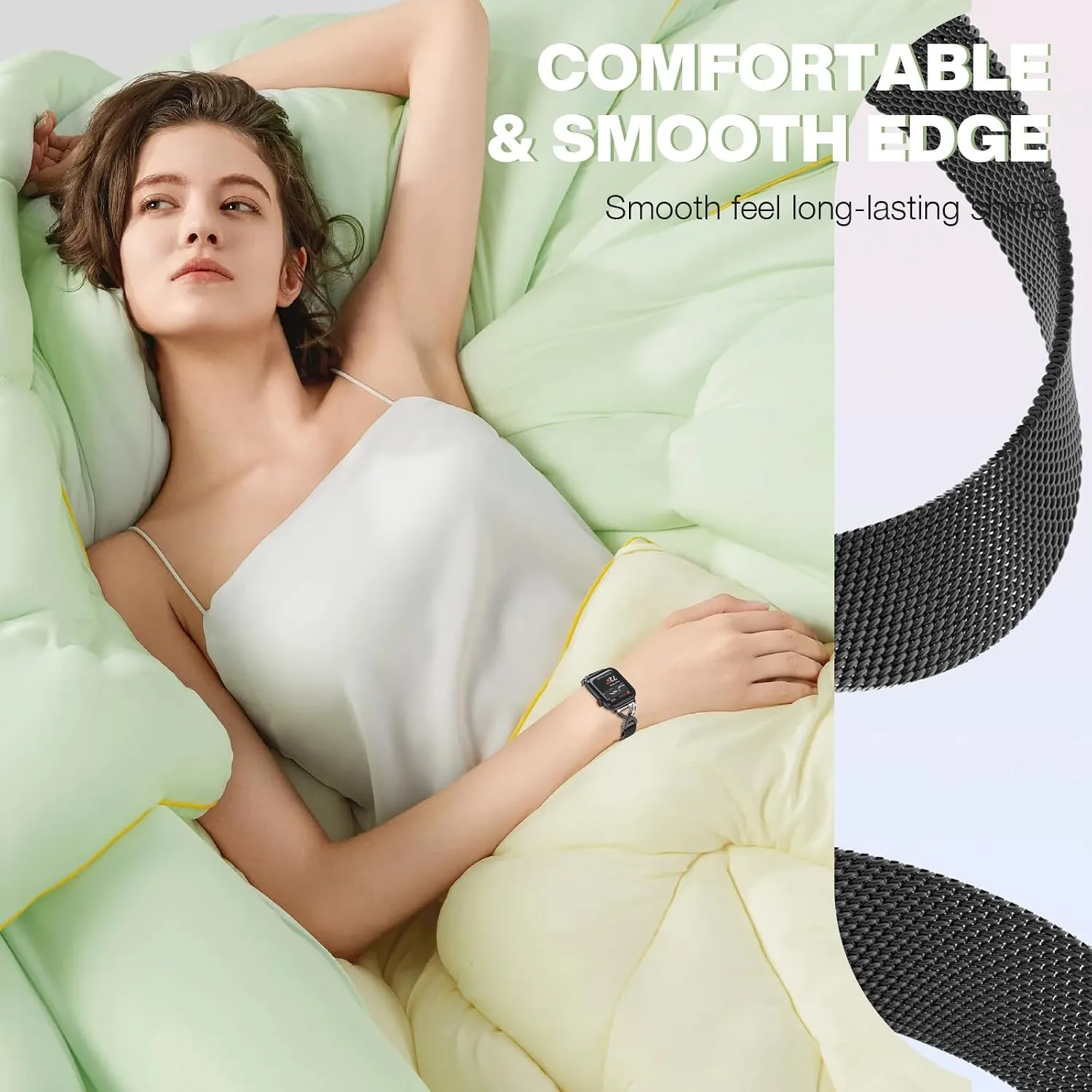 Thin Mesh Loop with X-Shape Clasp Compatible with Apple Watch Bands Women