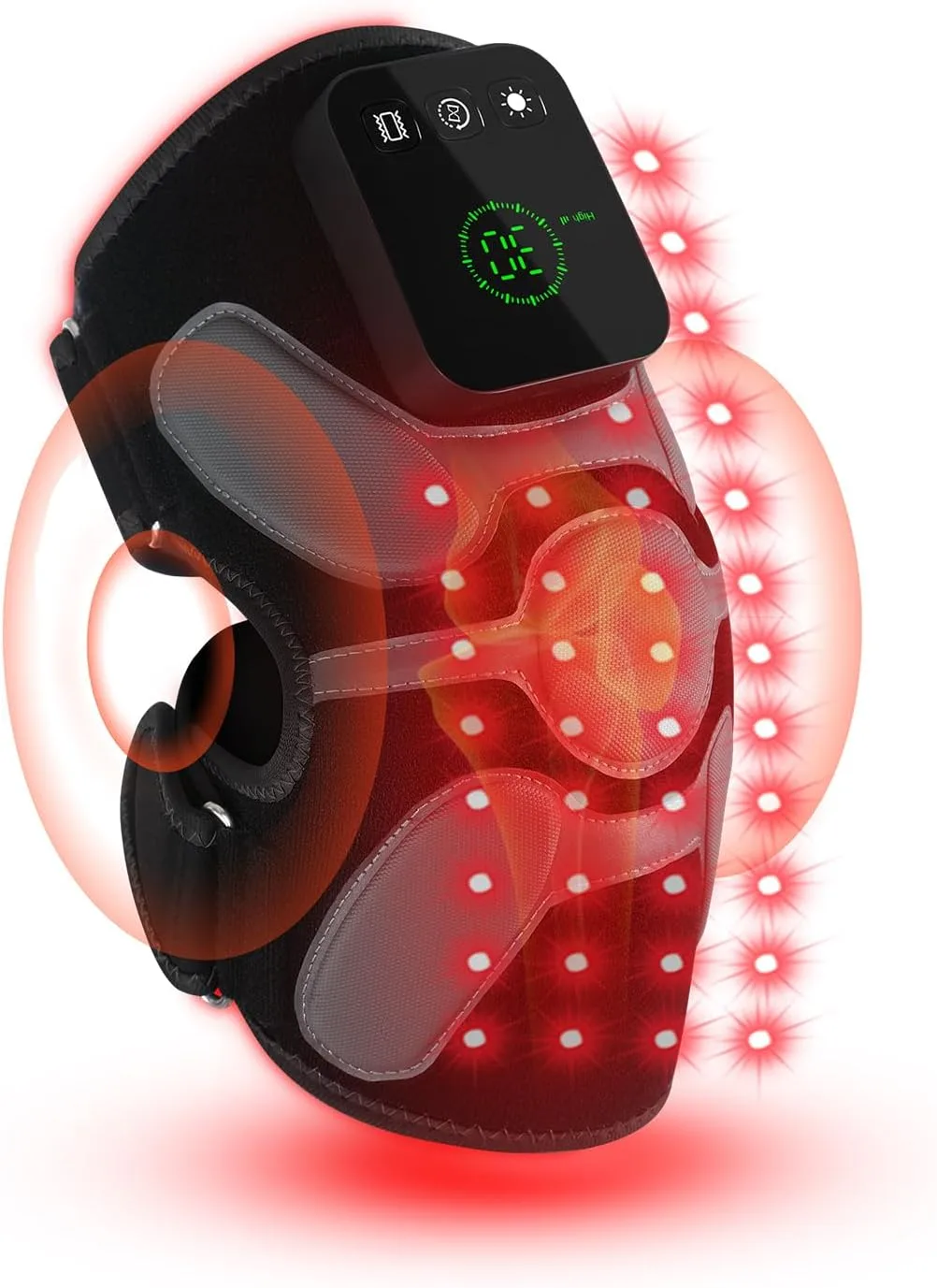 Red Light Therapy Knee Massager Device, 660nm & 850nm Infrared Heat & Vibration Cordless Knee Massager 5000mAh Rechargeable for Knee, Elbow, Shoulder Joint Massage Therapy-Black