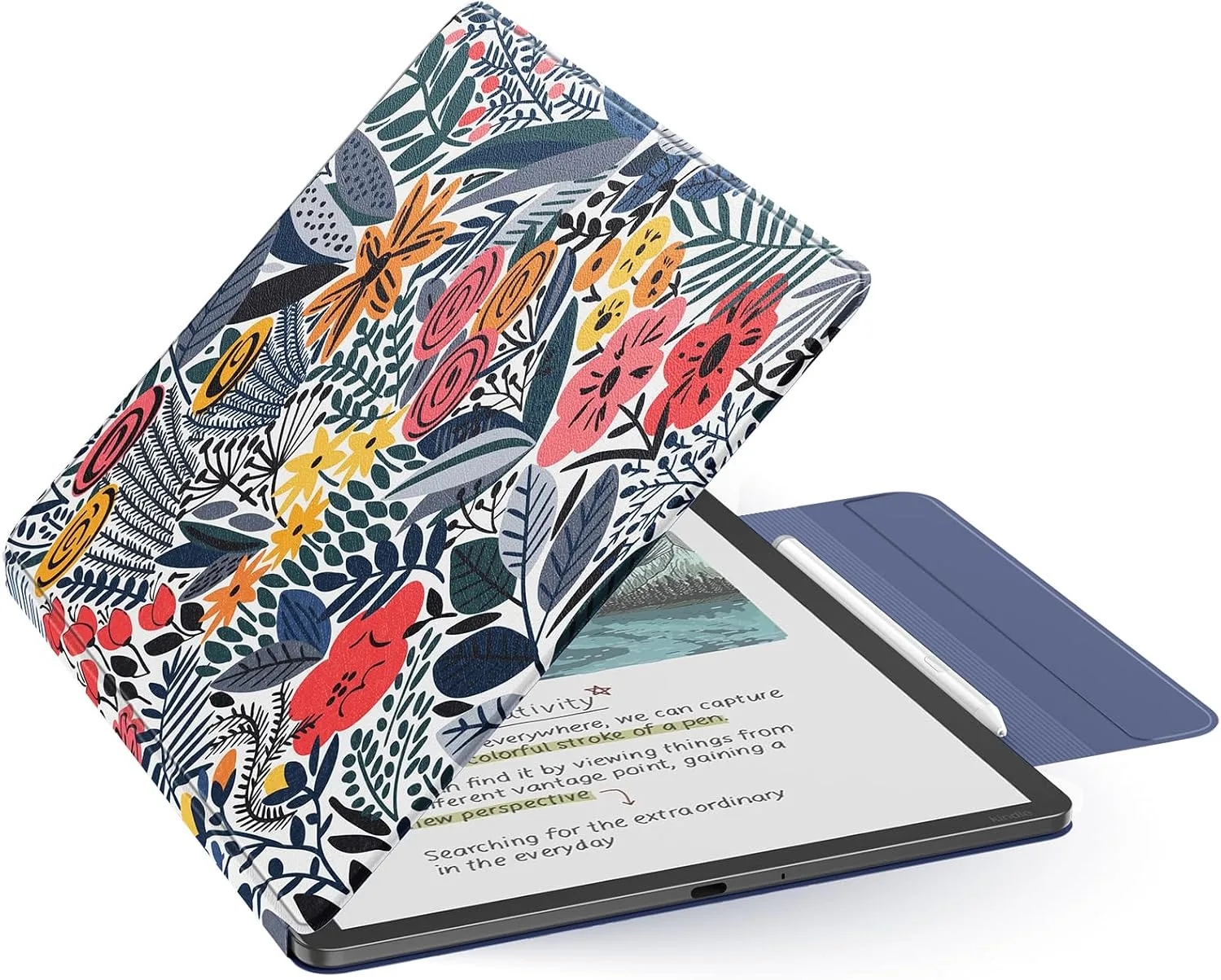 Moko Case for 11" Kindle Scribe 3rd & Colorsoft 1st,Blue Leaf Floral