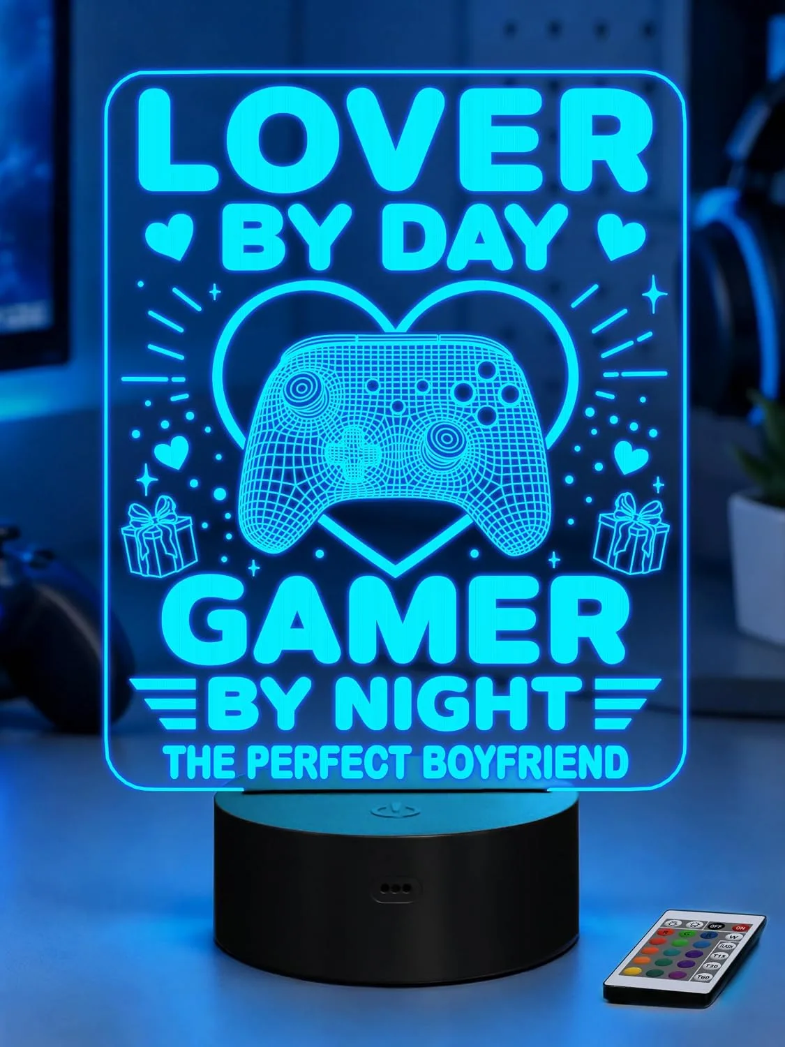 YuanDian Gamer Gift, Funny Cool LED Night Light Lover by Day Gamer by Night