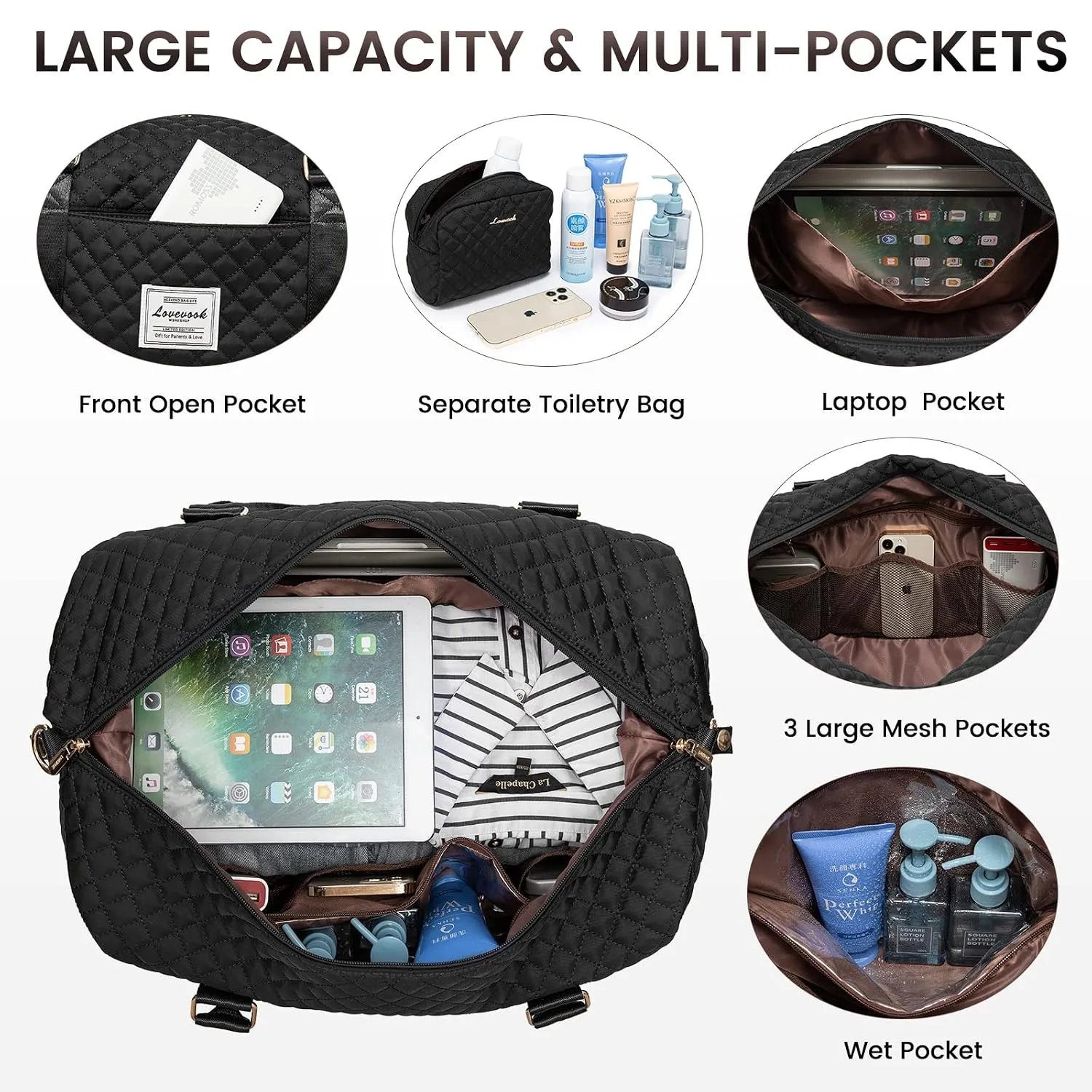 LOVEVOOK Travel Duffle Bag,Weekender Bags for Women with Shoe Compartment