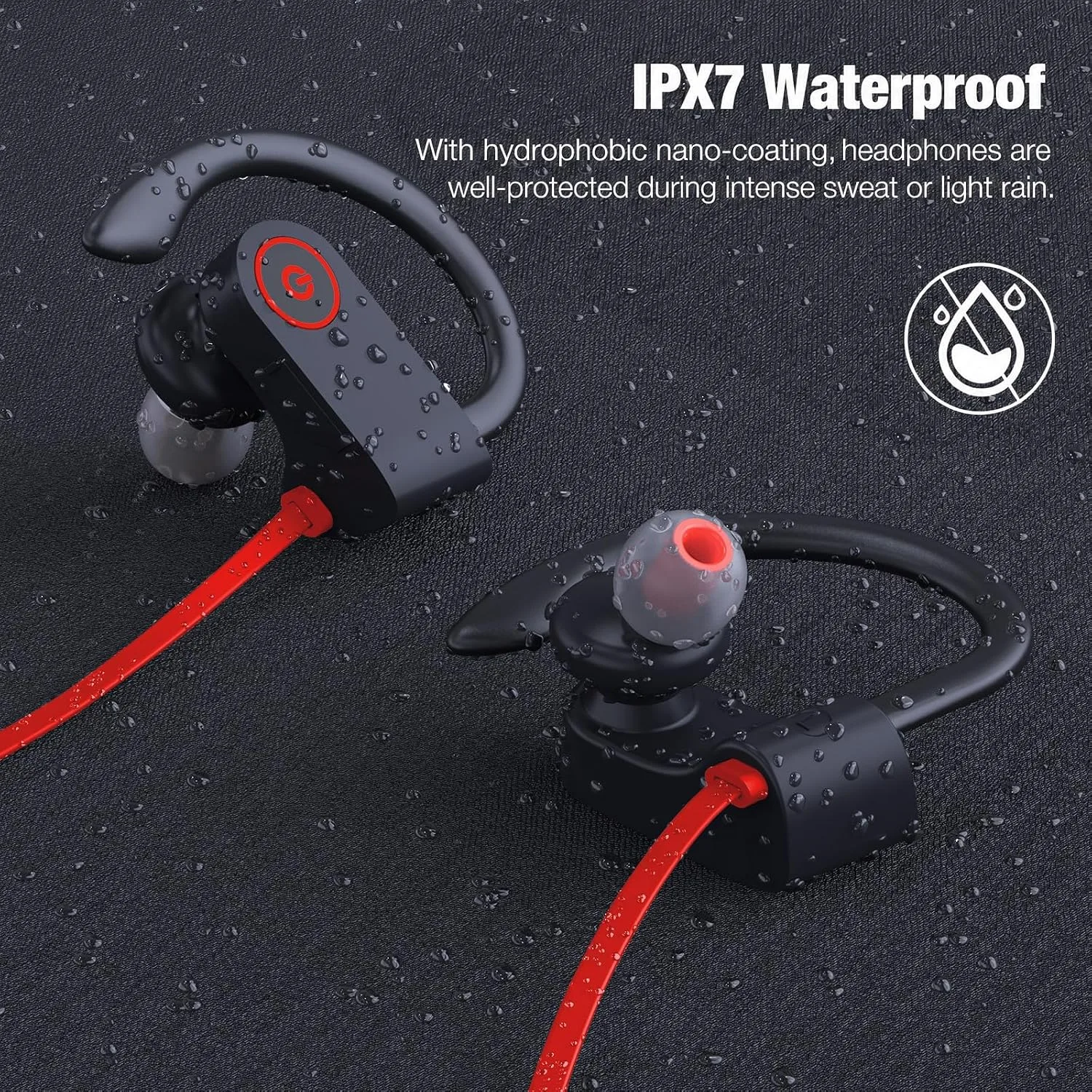 JOYWISE Bluetooth Headphones Wireless Earbuds 16H Playtime Wireless Headphones IPX7 Waterproof Bluetooth 5.3 Running Ear Buds with Mic Stereo in Ear Earphones Sound Isolation for Workout, Sports Red