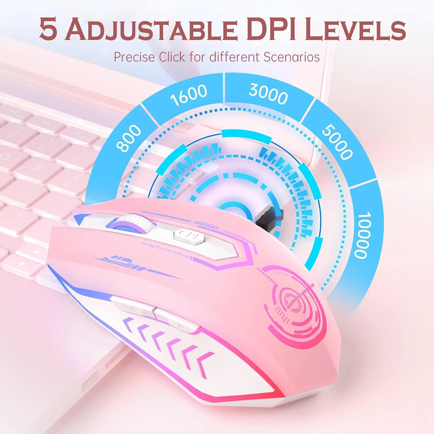 UHURU Wireless Gaming Mouse, Rechargeable 10000 DPI LED PC Mouse