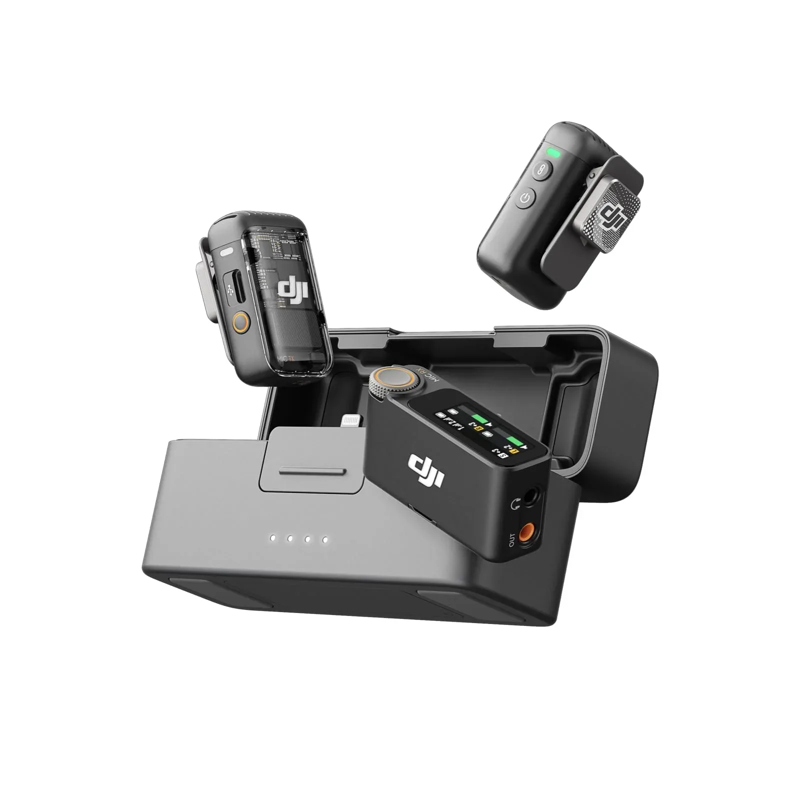 Micrófono DJI Mic 2 inalámbrico con 2 transmisores, 1 receptor y estuche de carga