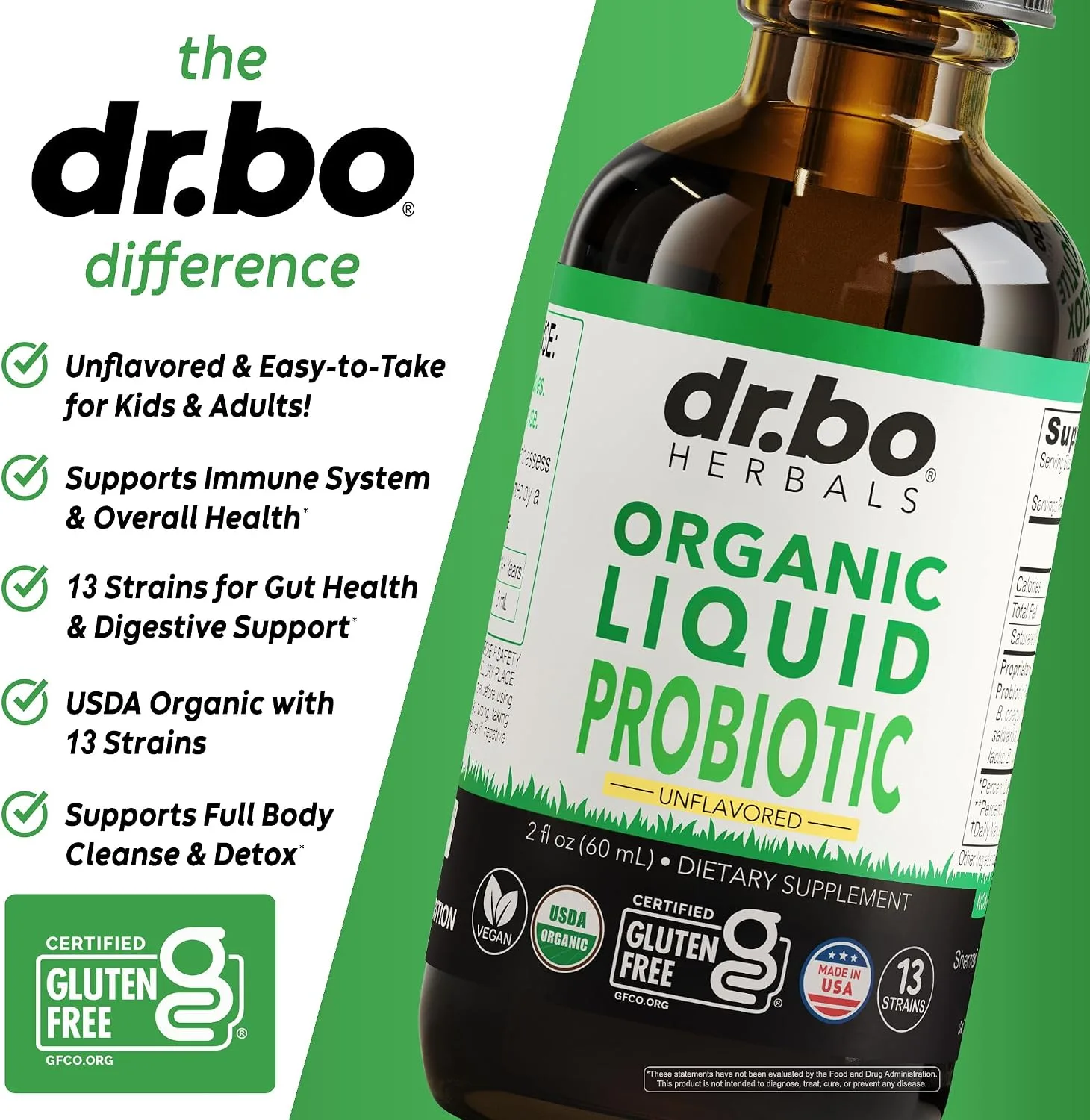 Organic Liquid Probiotic Drops Supplement - Organic Probiotics for Kids, Women & Men, Digestive Gut Health - Vegan Acidophilus Probiotics, Kid Flora Toddler Liquid Probiotic for Kids, Womens, Men 2 Oz