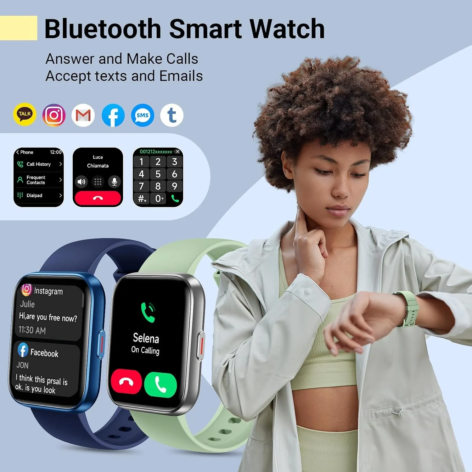 Quican Smart Watches for Women/Men, Smart Watch for Android Phones & iPhone, Fitness Watches for Women with Alexa, Call & Notification Alerts, Tracks Heart Rate/Sleep Smartwatches (Green, 1.8 inches)