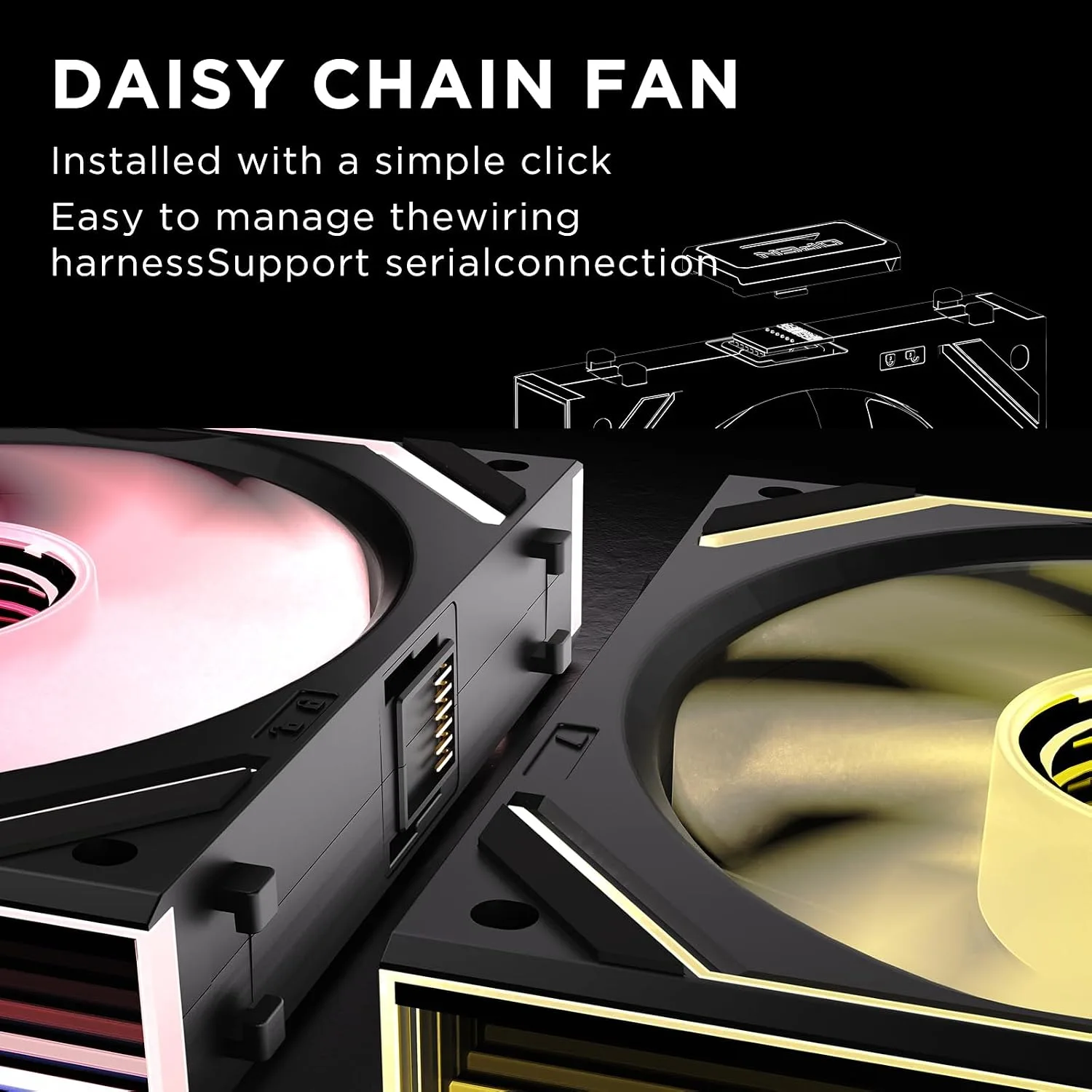 Interstellar V2 120mm Case Fan Infinity Mirror Module Daisy-Chain ARGB Fan Triple Pack with Controller Suitable for Computer Case & 360mm AIO Cooler(Black-3pack)