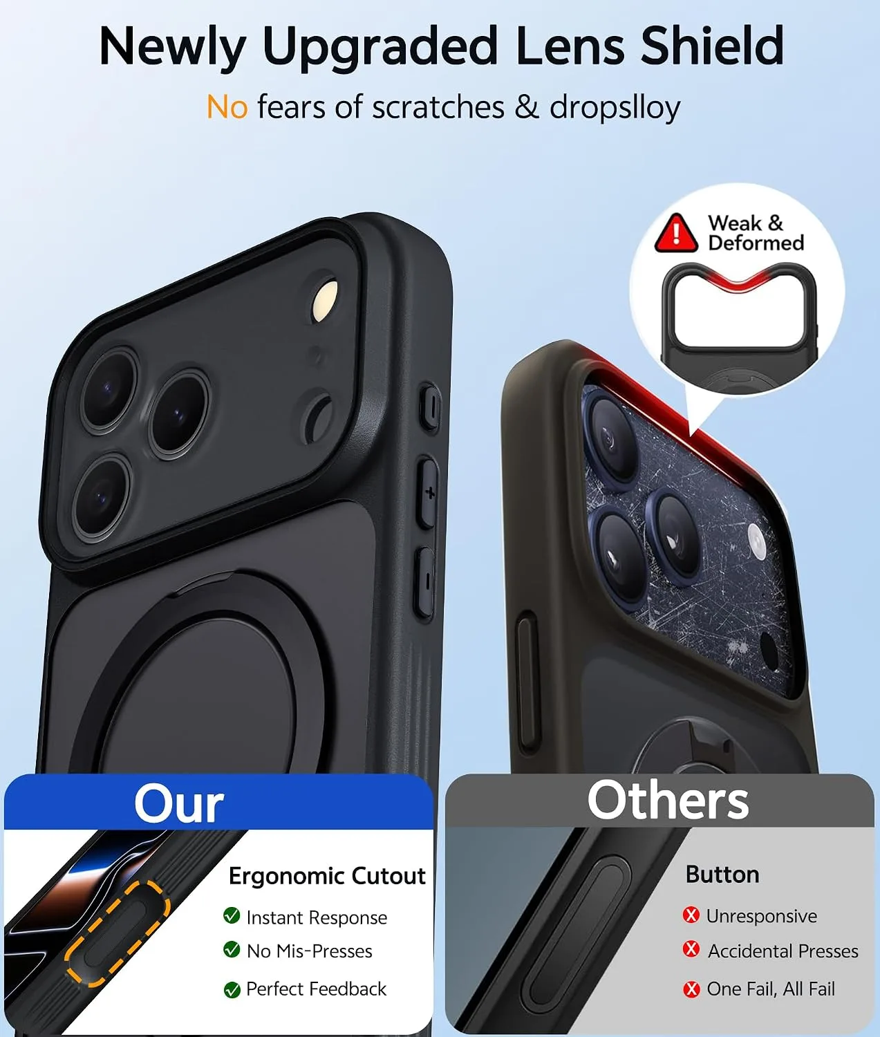 for iPhone 17 Pro Case with 360 Spin Stand, Black