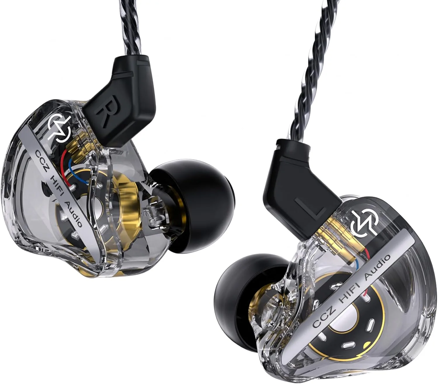 CCZ DC01 Pro in Ear Monitor Headphones, iems for Gaming, Professional Gaming Earbuds Super Bass Wired Earphones with 1DD, Patent Ear fins, Ear tips, for Singers Musicians Podcaster (black without mic)