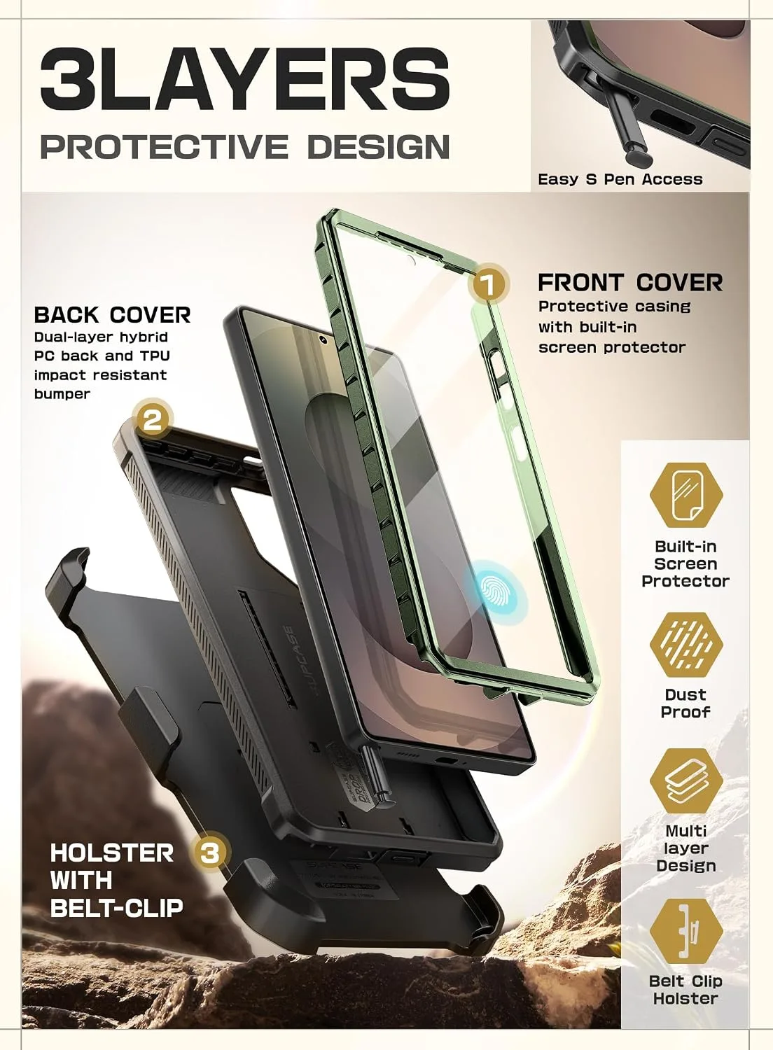 SUPCASE for Samsung Galaxy S25 Ultra Case with Screen Protector, Green