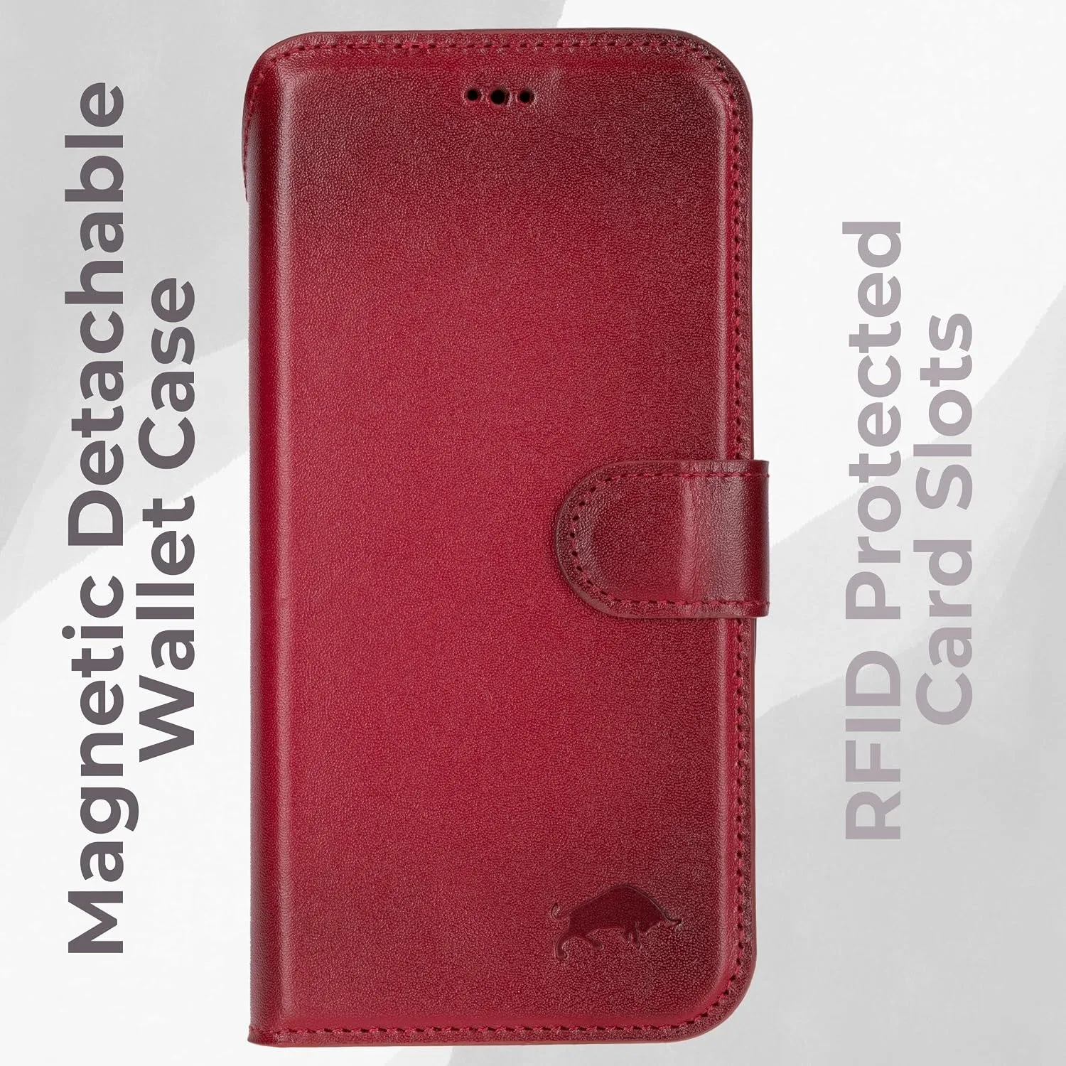 VENOULT Wallet Case for iPhone, Full Grain Genuine Turkish Leather, Magnetic Detachable, RFID 4 Card Slots, Business Style, Compatible with MagSafe (Cranberry, iPhone 16 Pro)