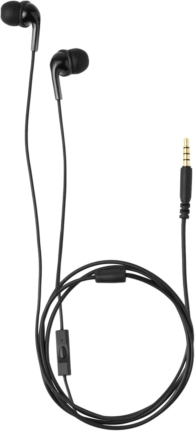 Amazon Basics 3.5mm Wired Earbuds 2 Pack, In-Ear Headphones with Built-In Microphone & Track Control, S/M/L Ear Tips, Compatible with Phones, Laptops & Tablets
