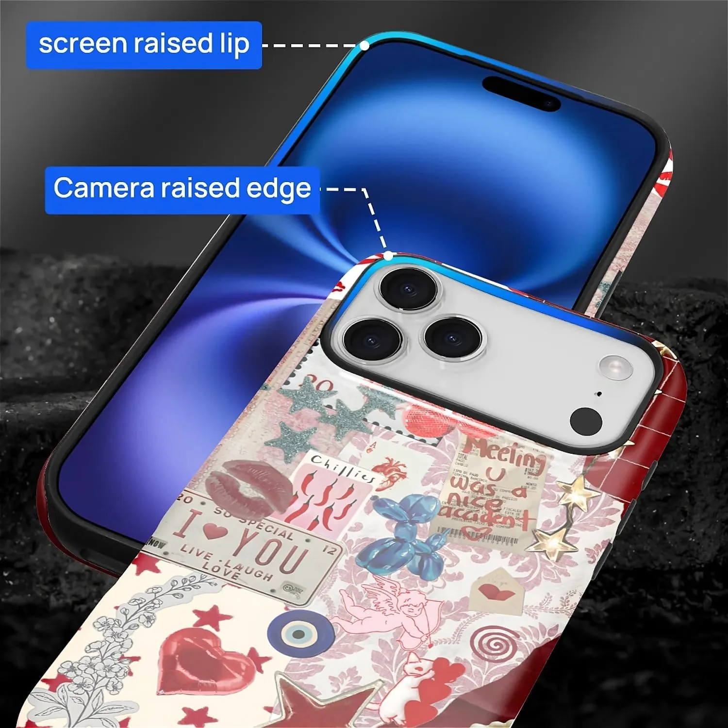 DAIZAG Case for iPhone 17 Pro Max,Mixed 2 Layer Design Shockproof Soft TPU Ddouble Protection Phone Case for iPhone 17 Pro Max-Conch Red Pearl Collage