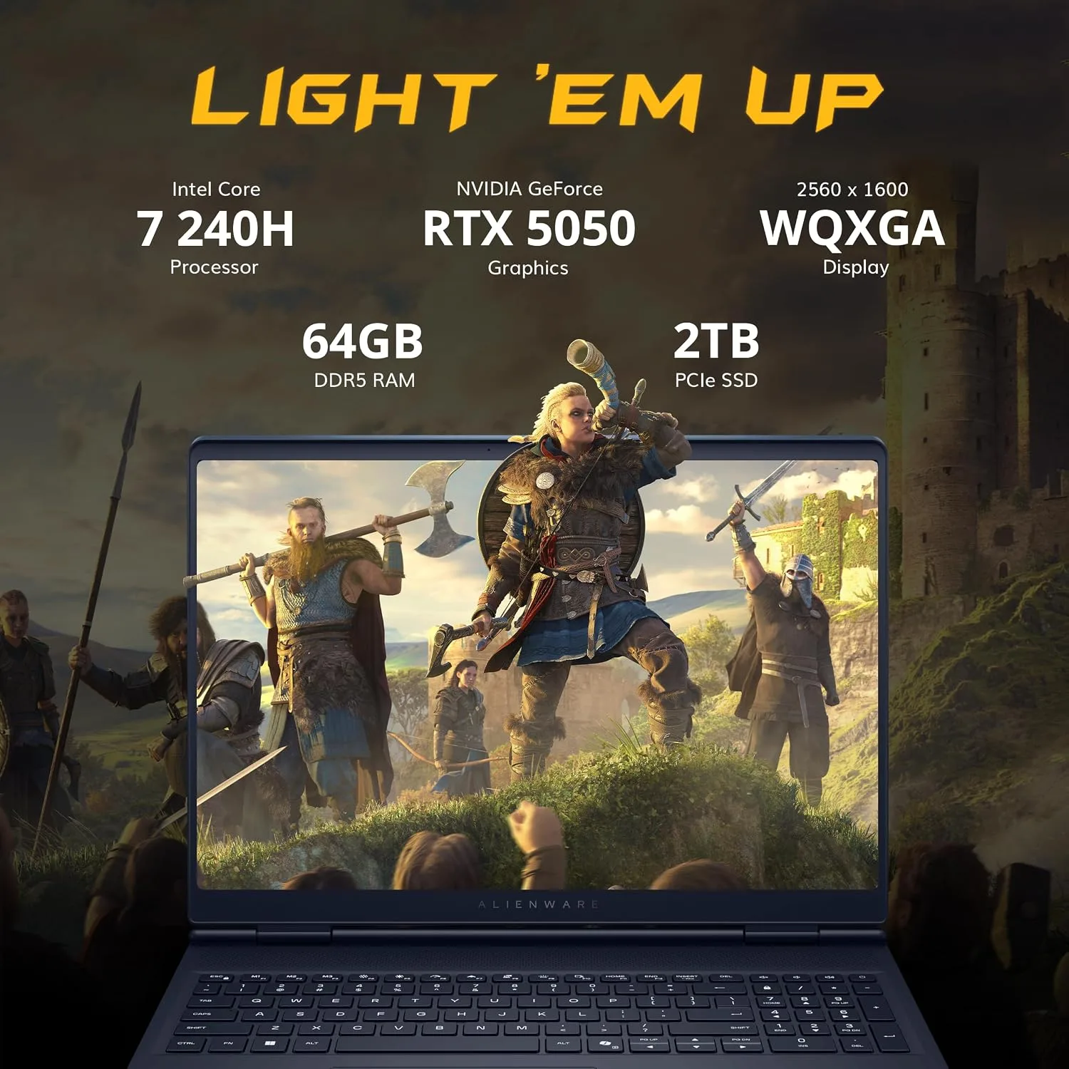 Dell Alienware Aurora 16 16" WQXGA 120Hz Gaming Laptop, Intel Core 7 240H, 64GB DDR5, 3TB Storage(2TB SSD+1TB Docking Station Set), GeForce RTX 5050 8GB GDDR7, Backlit Keyboard, Win 11, Indigo