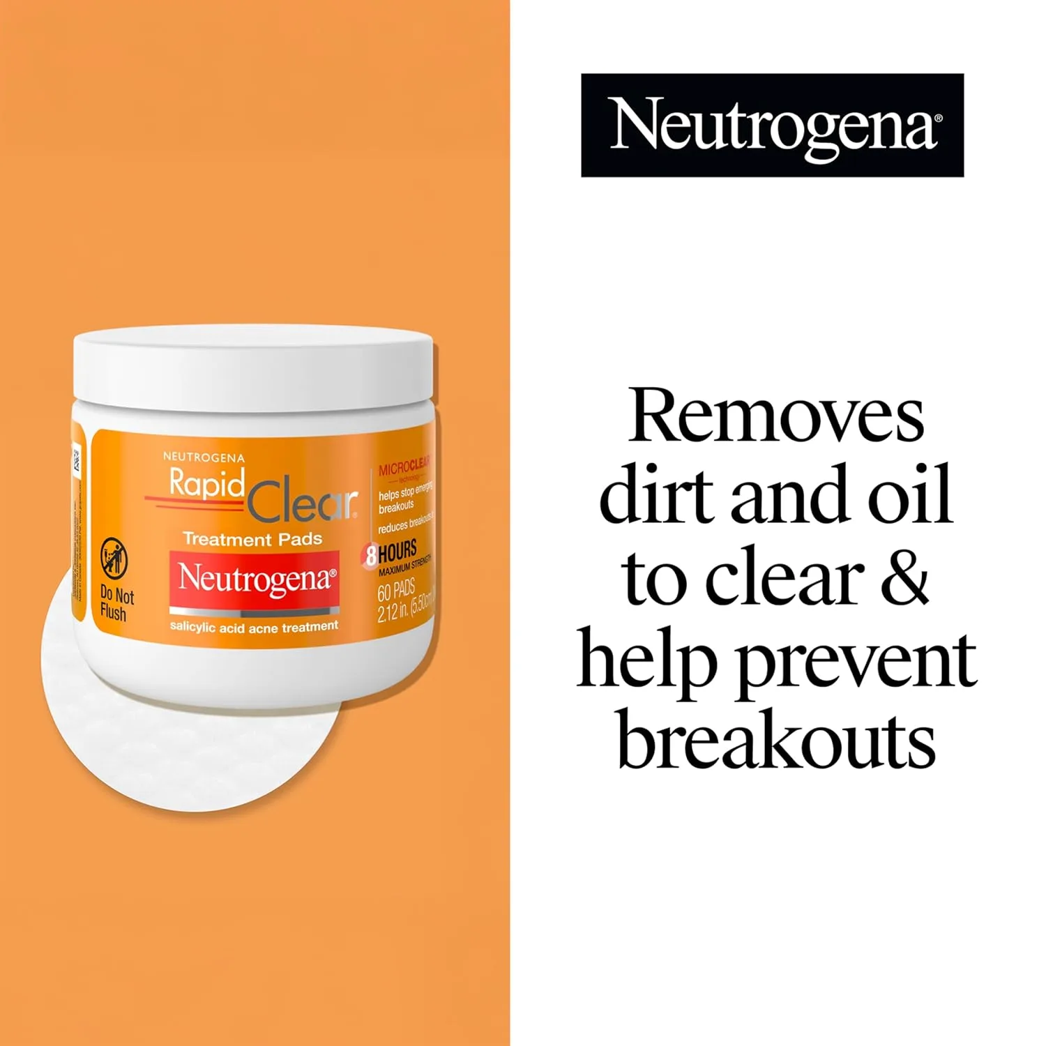 Neutrogena Rapid Clear Acne Treatment Pads, Salicylic Acid, 60 Count