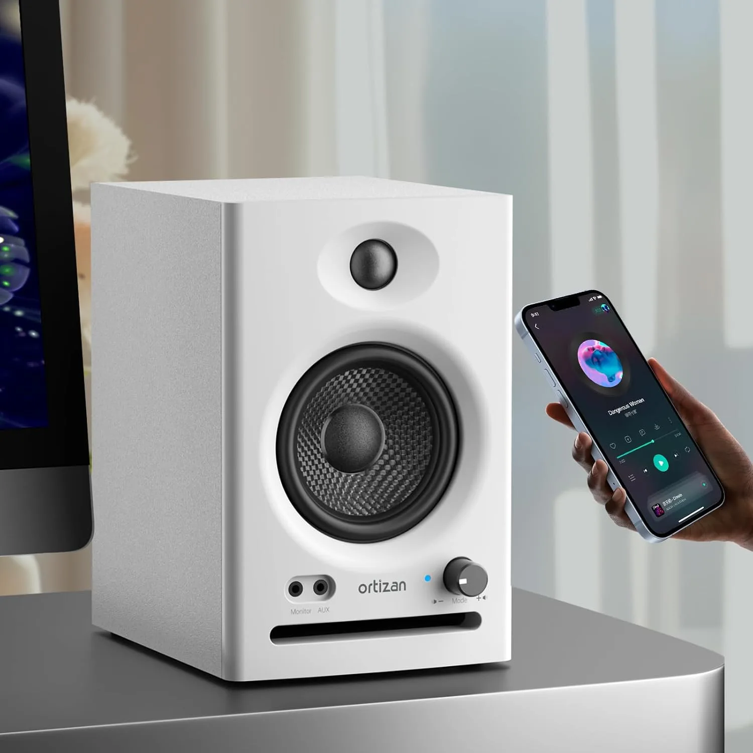Ortizan C7 Powered Studio Monitors Pair with Bluetooth 5.3, White