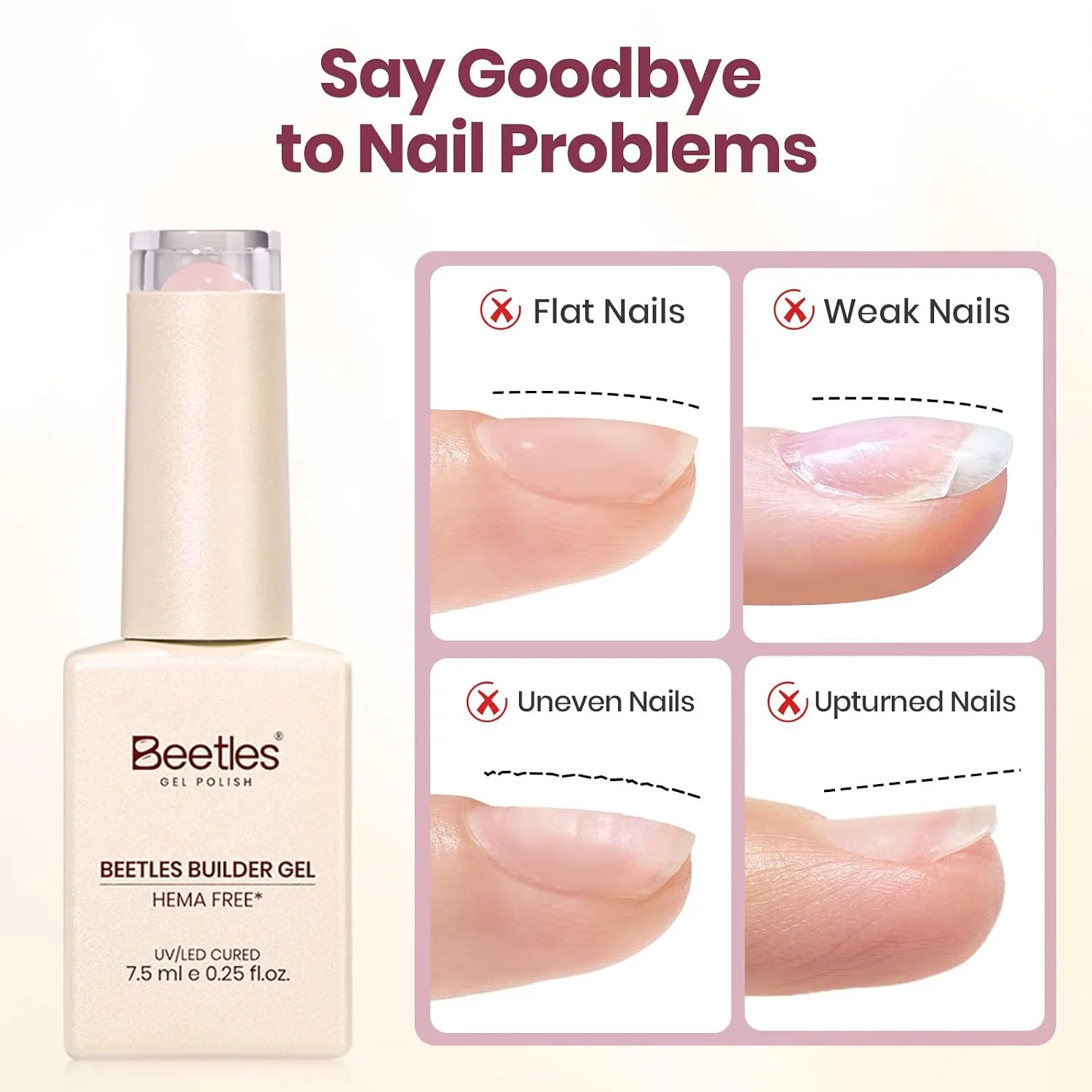 Beetles Builder Gel for Nails, 6 Colors TPO & HEMA-Free Gel with Nail Brush