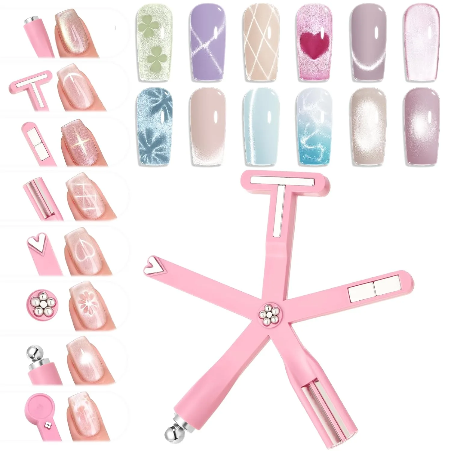 Modelones Cat Eye Magnet Light Pink 8-in-1 Tool Strong Magnetic for Cateye Gel Polish