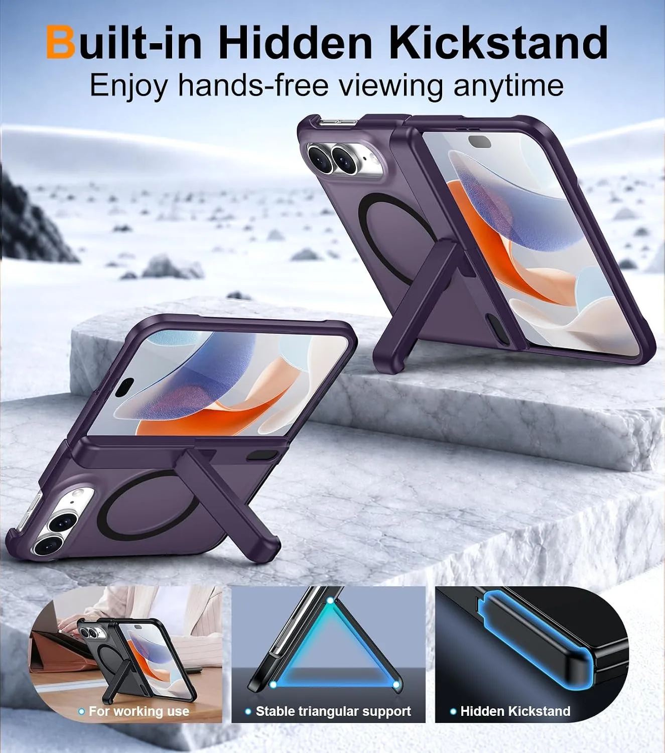 SPIDERCASE Magnetic for iPhone Duo Case, with Stand, Purple